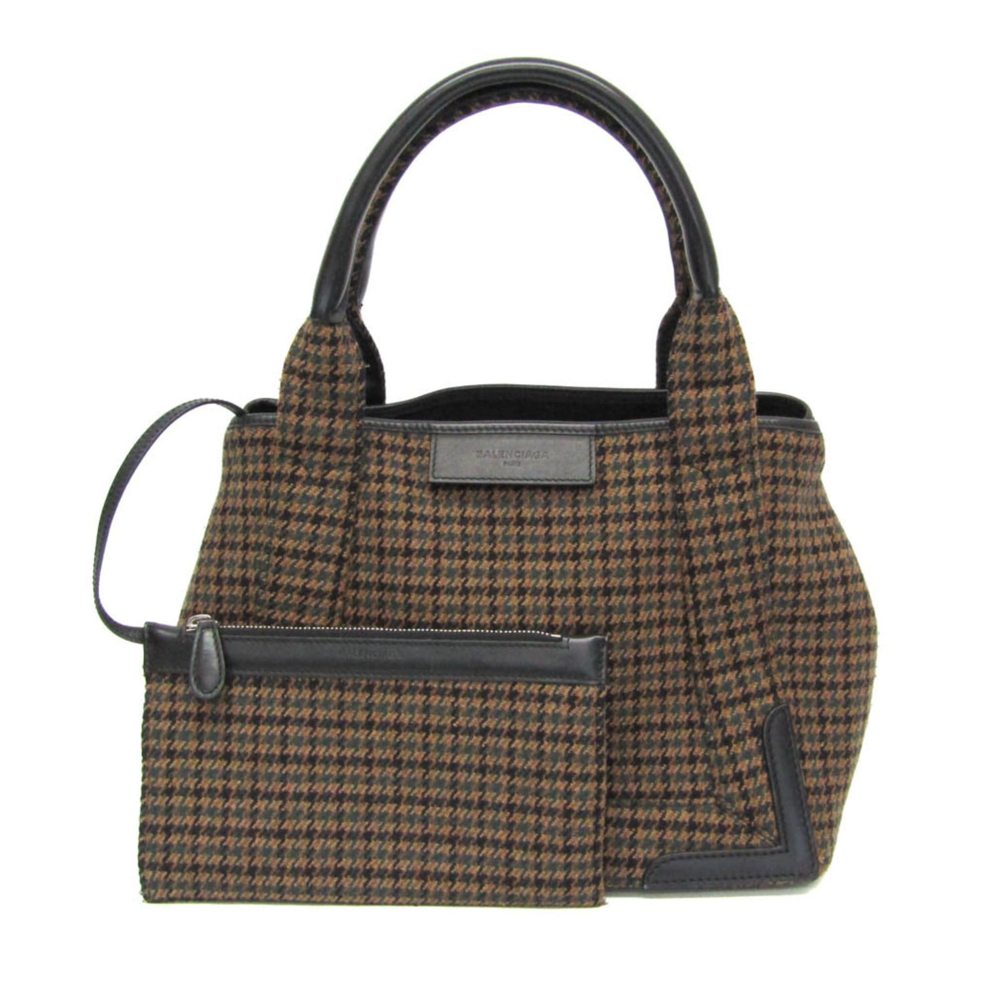 Balenciaga Balenciaga Navy Cabas S 339933 Women,Men Wool,Leather Handbag Brown,Green Size ONE SIZE - 1 Thumbnail