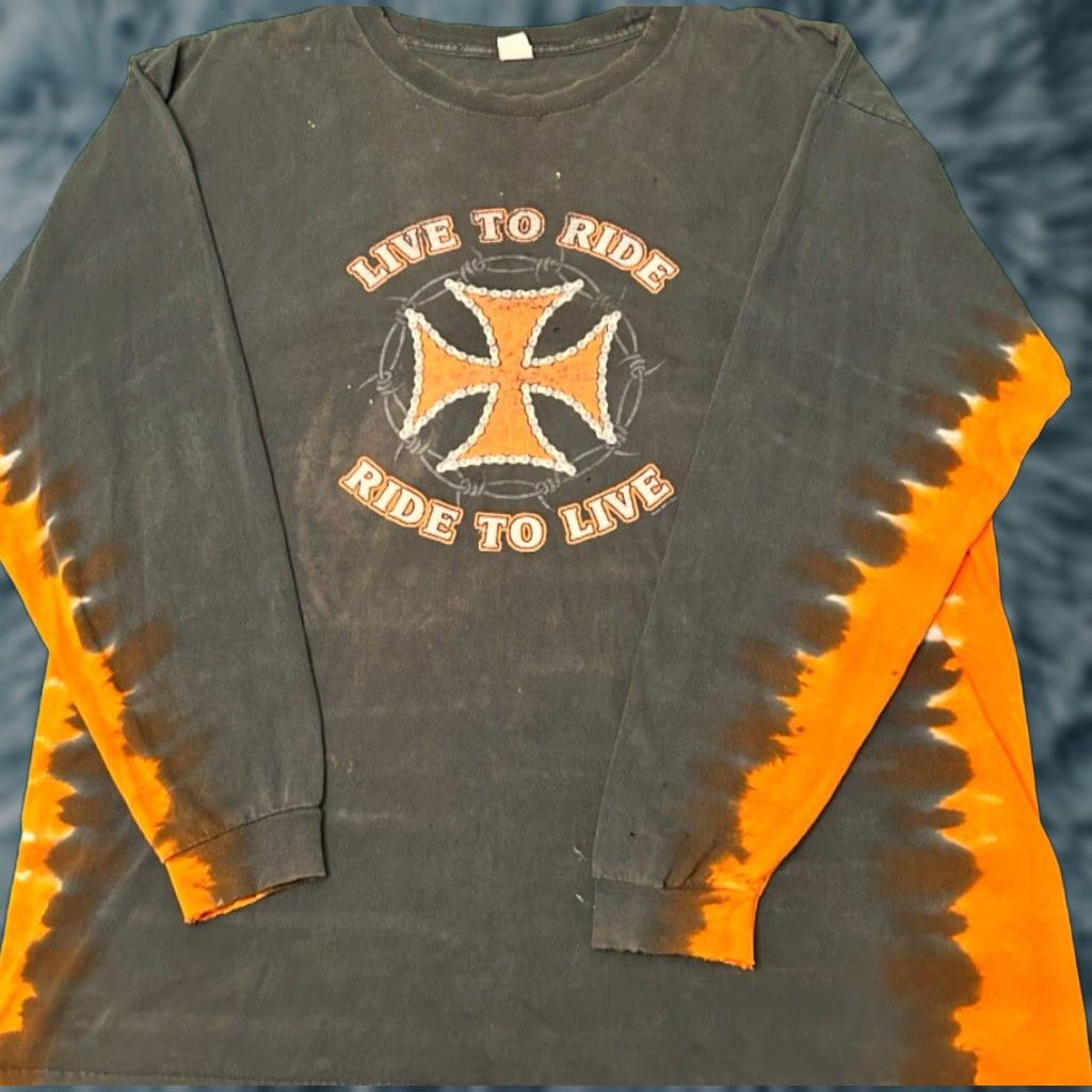 Olive VINTAGE Y2K Biker Live To Ride Choppers Distressed Tie Dye Long Sleeve Shirt XL Size US XL / EU 56 / 4 - 1 Thumbnail