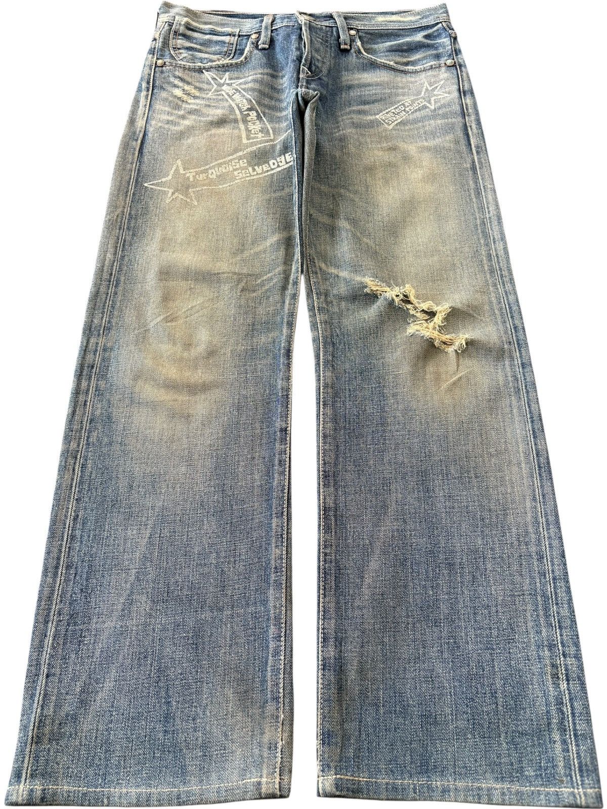 Levi's Vintage 90s Levis 805 Special Turquoise Selvedge Loose Jeans Size US 28 / EU 44 - 2 Thumbnail