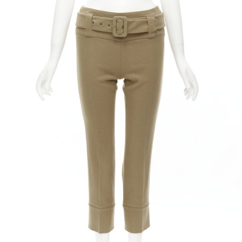 Prada PRADA Runway camel tan wool buckle belt tapered cropped pants XS Size 25" / US 0 / IT 36 - 1 Thumbnail