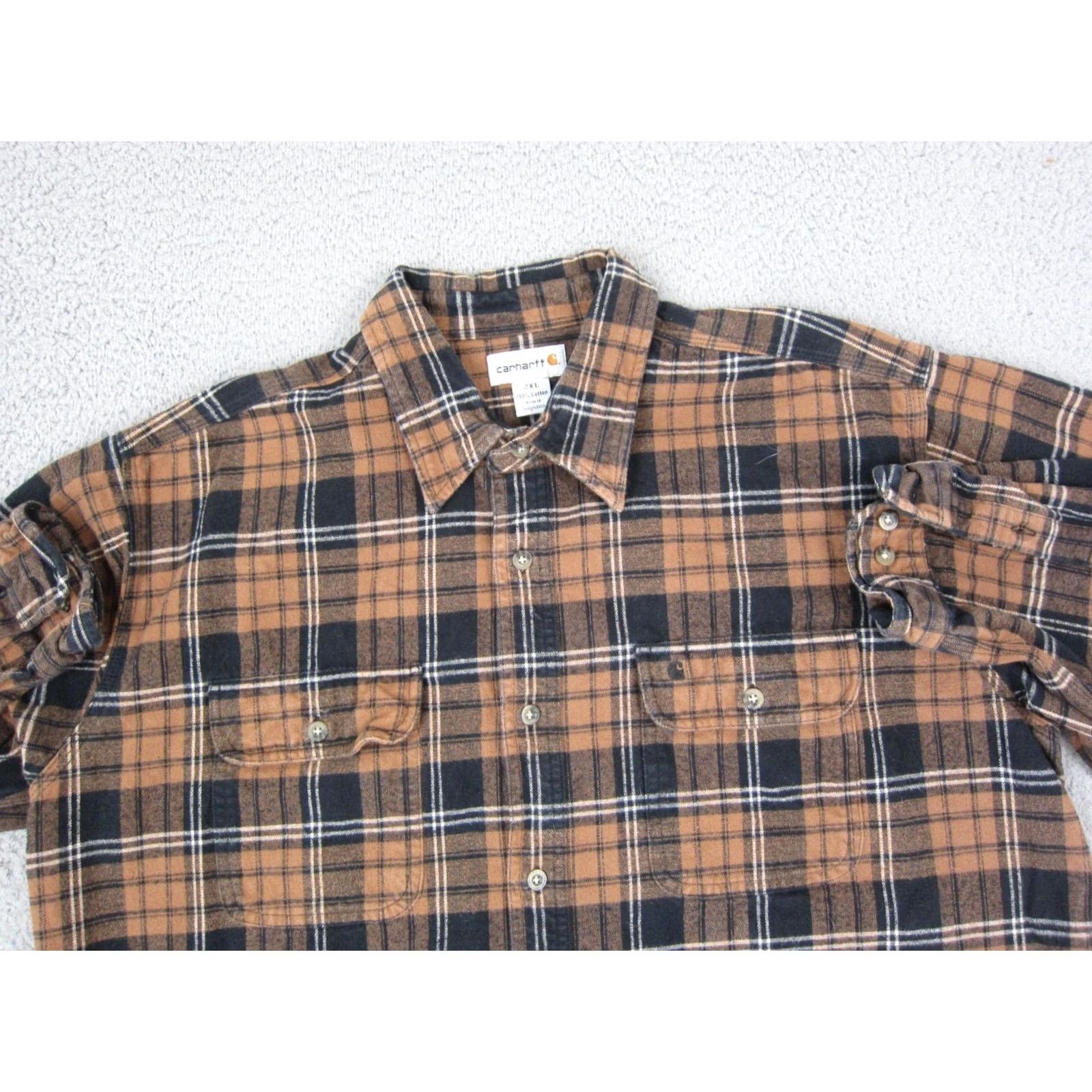 Carhartt Carhartt Shirt Mens 2XL XXL Brown Black Plaid Flannel Button Up Cotton Workwear Size US XXL / EU 58 / 5 - 2 Thumbnail