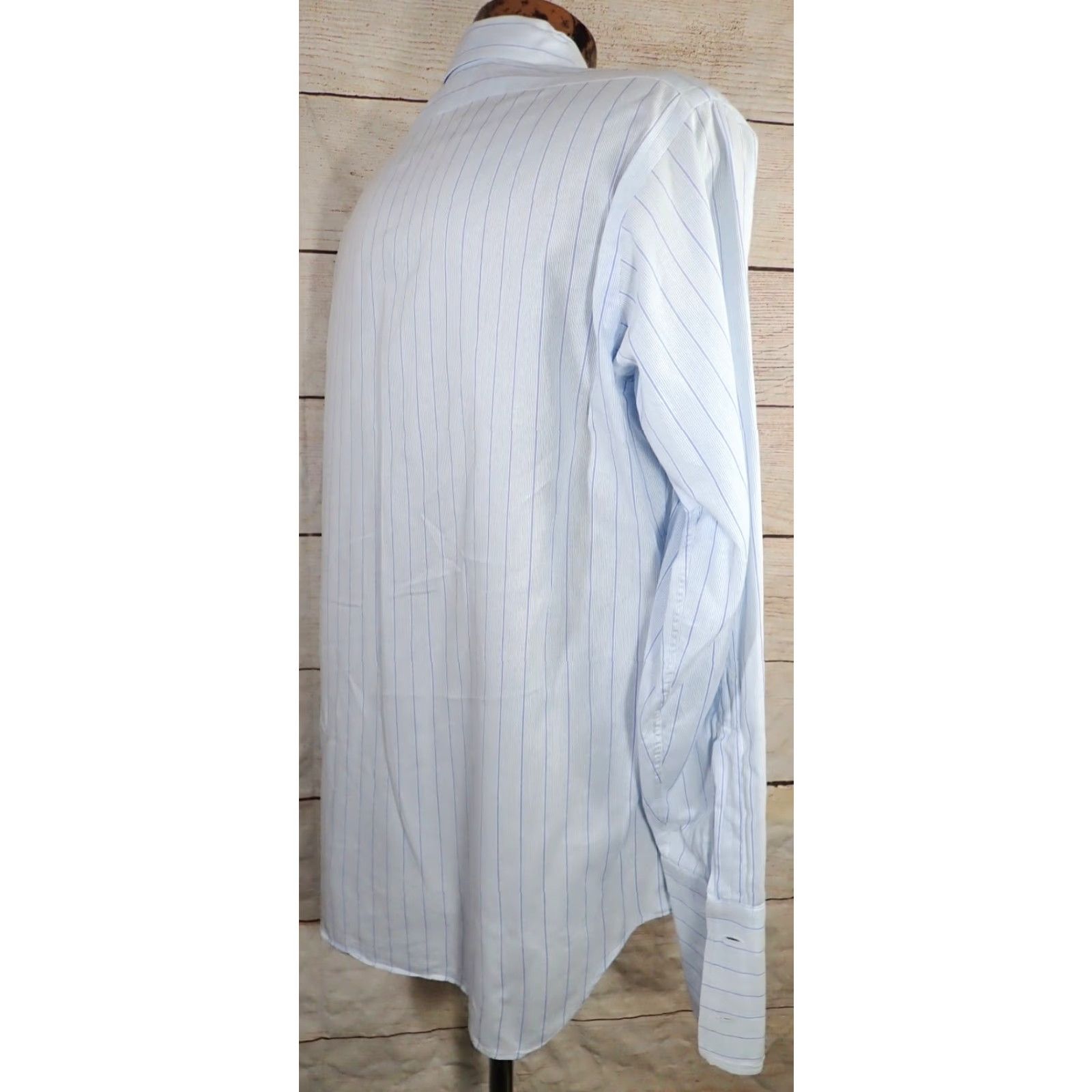 Enro VINTAGE Enro Men's Dress Shirt White Blue Striped 1960s Civilian Cotton French Cuff L Mens 46 inch Size 42R - 7 Thumbnail