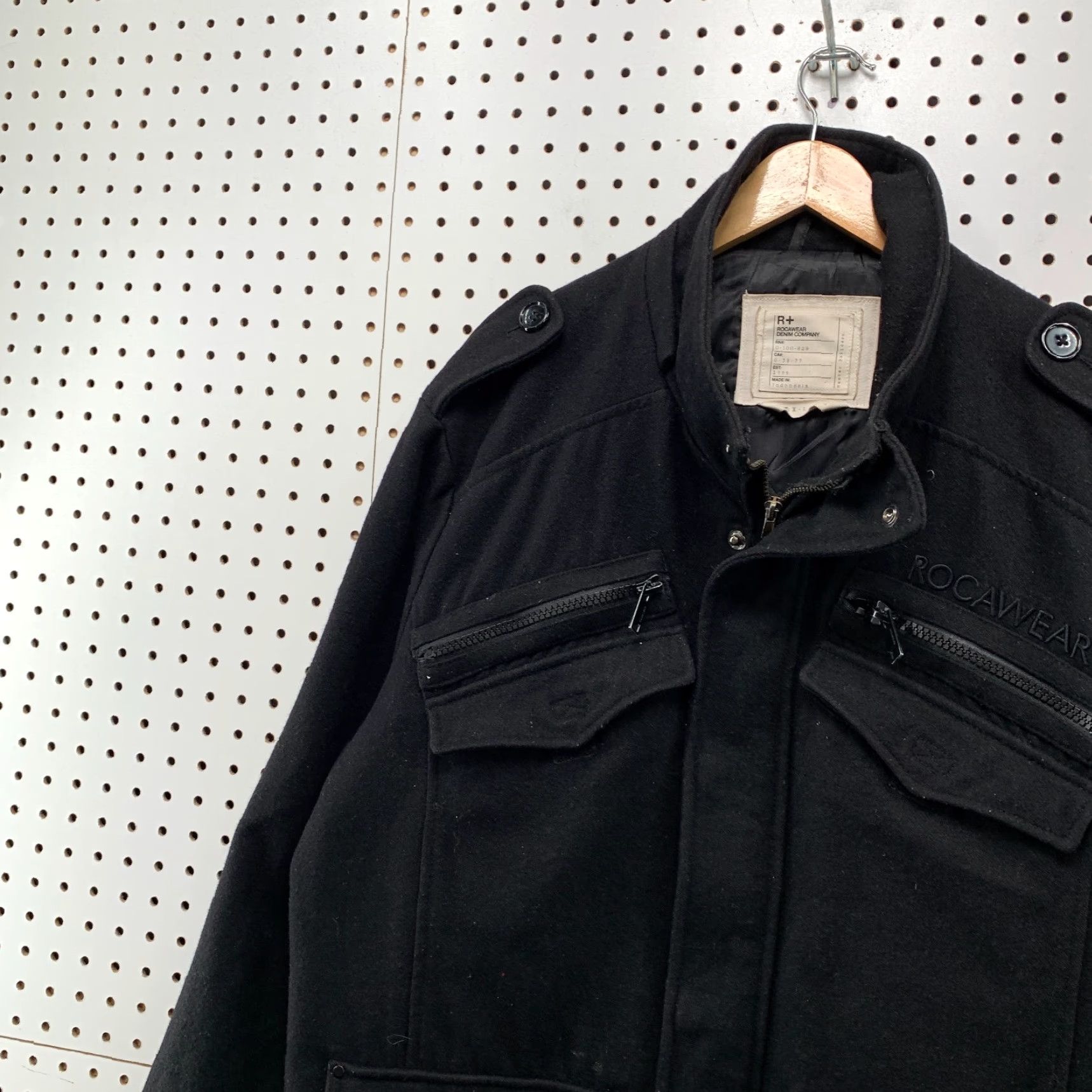 Rocawear VINTAGE Rocawear Wool Military Bomber Jacket Men XL Black Hip Hop 24x33 Size US XL / EU 56 / 4 - 7 Thumbnail
