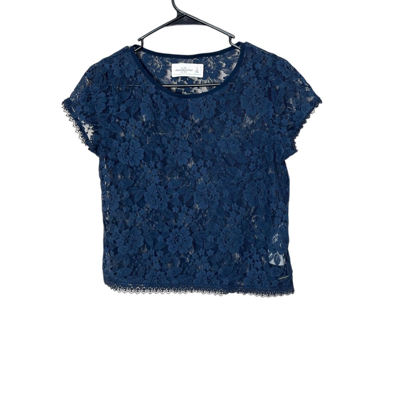 Abercrombie & Fitch Abercrombie & Fitch Womens Floral Lace Blouse Top Cap Sleeve Blue Size S Size S / US 4 / IT 40 - 1 Thumbnail