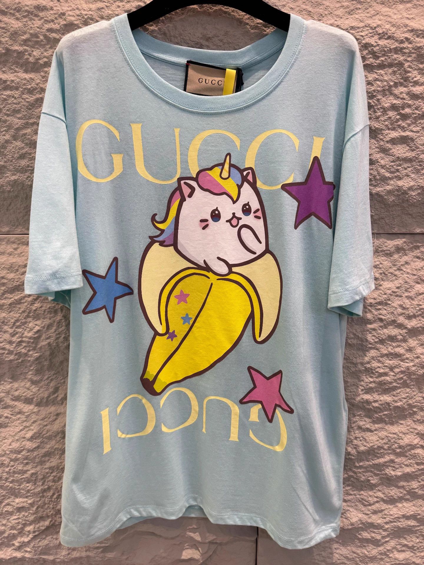 Gucci GUCCI Women's Banana Cat Print Light Blue T-shirt XS Size XS / US 0-2 / IT 36-38 - 1 Thumbnail