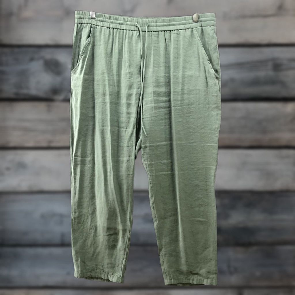 Zara Zara Pants Womens 2XL Straight Ankle Pull On Lightweight Sage Green Drawstring Casual Comfort Size 40" / US 18 - 1 Thumbnail