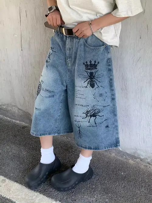 Japanese Brand Mizuho x Reiko graffiti insect pattern baggy denim shorts Size US 32 / EU 48 - 2 Thumbnail