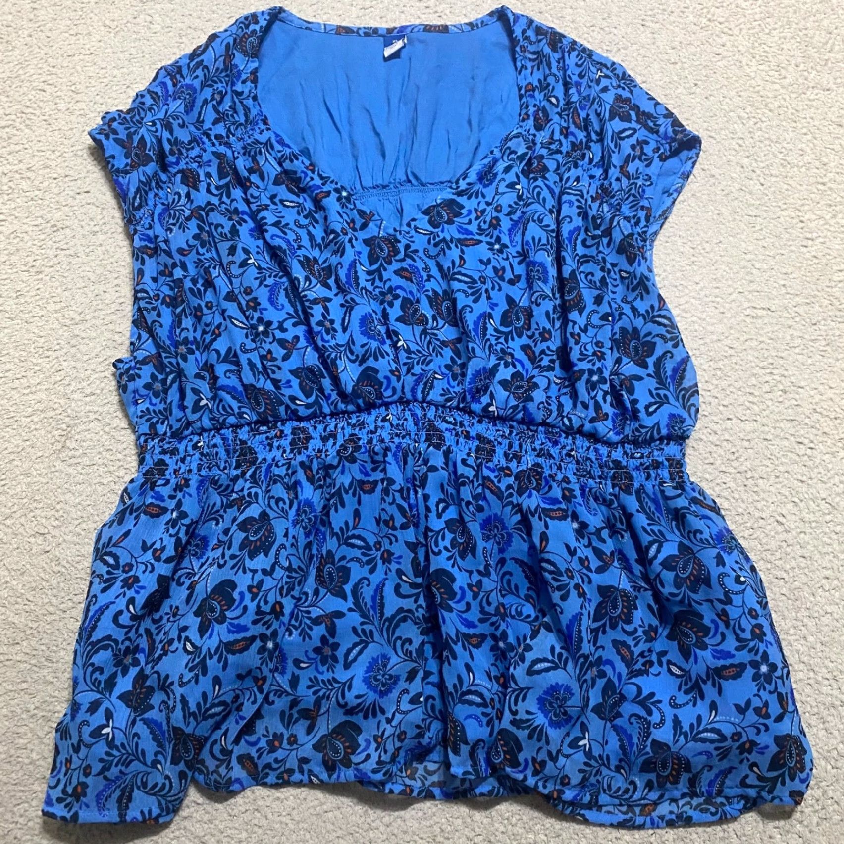 Old Navy Old Navy XL Shirt Womens Blue Floral V-Neck Dolman Lined Size XL / US 12-14 / IT 48-50 - 2 Thumbnail