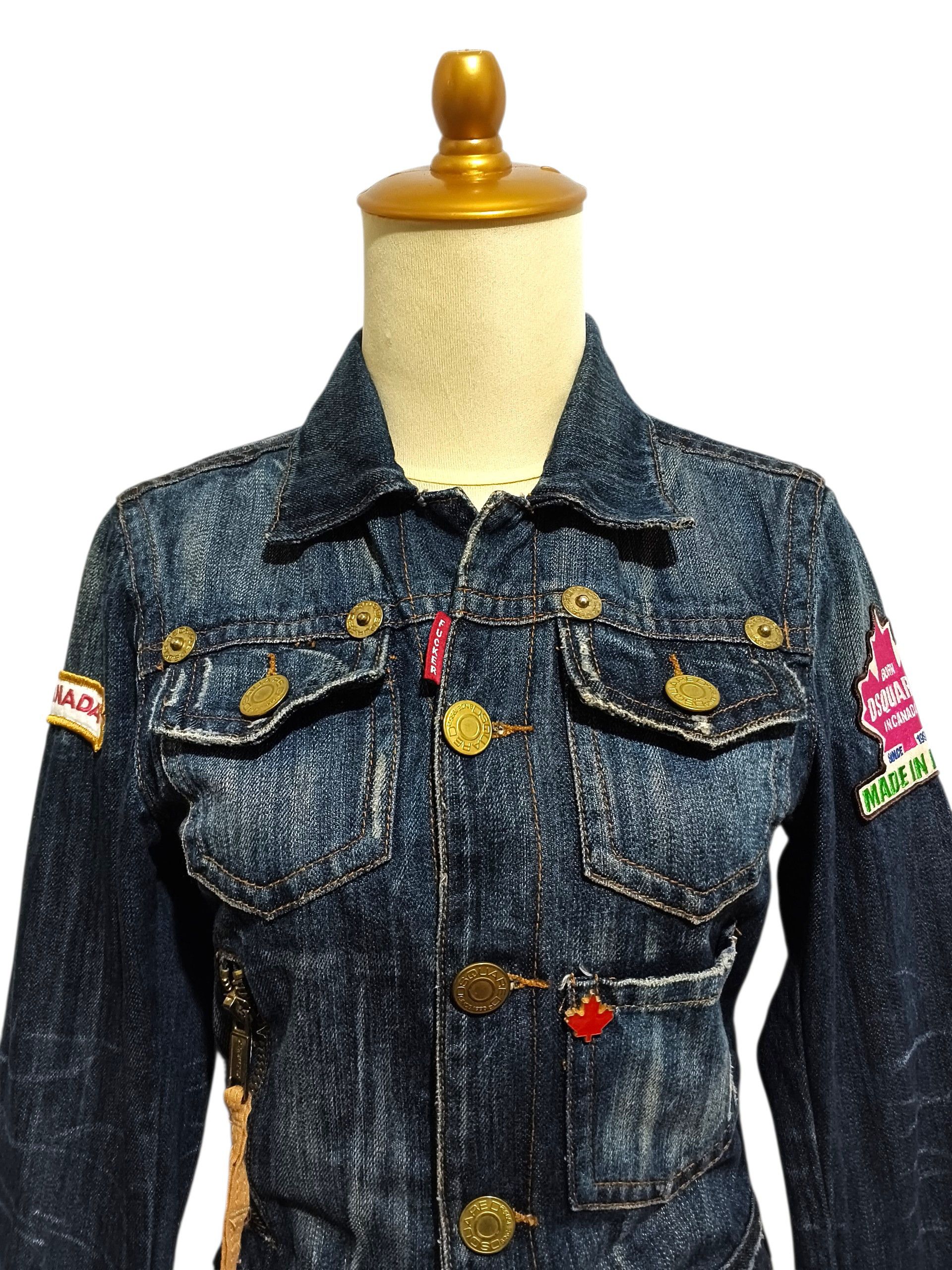 Dsquared2 Y2K DSQUARED2 Canadian Patch Distressed Denim Trucker Jacket Size XS / US 0-2 / IT 36-38 - 2 Thumbnail