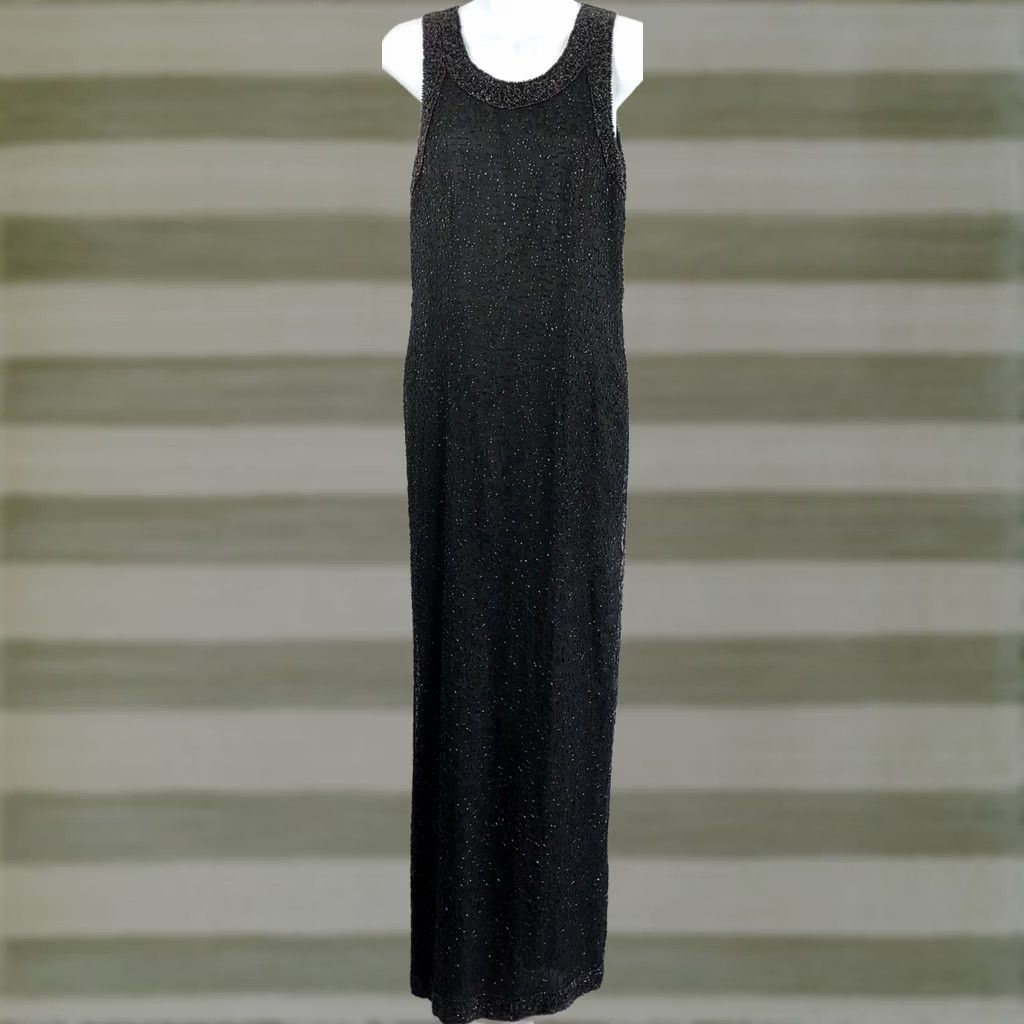 Vintage Vtg Laurence Kazer Silk Beaded Dress M Blk Sleeveless Formal Parkty Paris Size M / US 6-8 / IT 42-44 - 1 Thumbnail