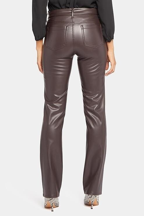 NYDJ NYDJ Marilyn Faux Leather Straight Leg Pants in Cordovan 14 Size 36" / US 14 / IT 50 - 2 Thumbnail