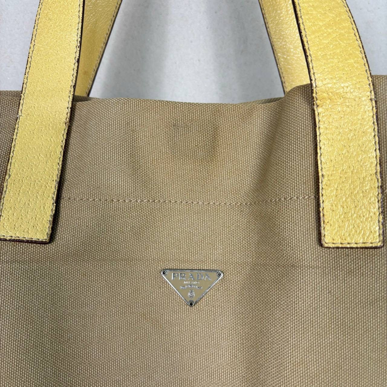 Prada Vintage 90s Prada Canvas Leather Tote Bag Triangle Logo Size ONE SIZE - 8 Thumbnail