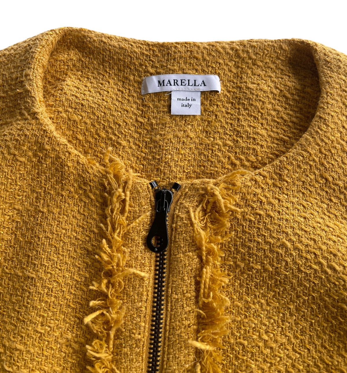 Marella Marella Fringed Tweed Coat Yellow Size XS / US 0-2 / IT 36-38 - 8 Thumbnail