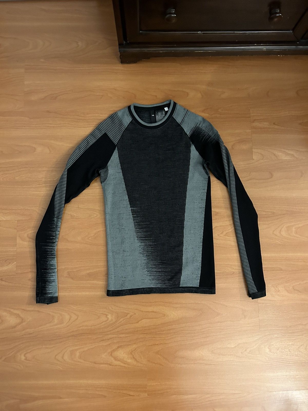 image of Adidas x Y 3 Y-3 Black & Gray Engineered Long Sleeve T-Shirt in Black Grey, Men's (Size Medium)