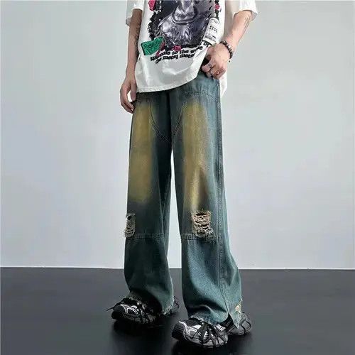 Designer × Japanese Brand × Vintage Vintage Blue Baggy Ripped Hole Jean Size US 33 - 2 Thumbnail