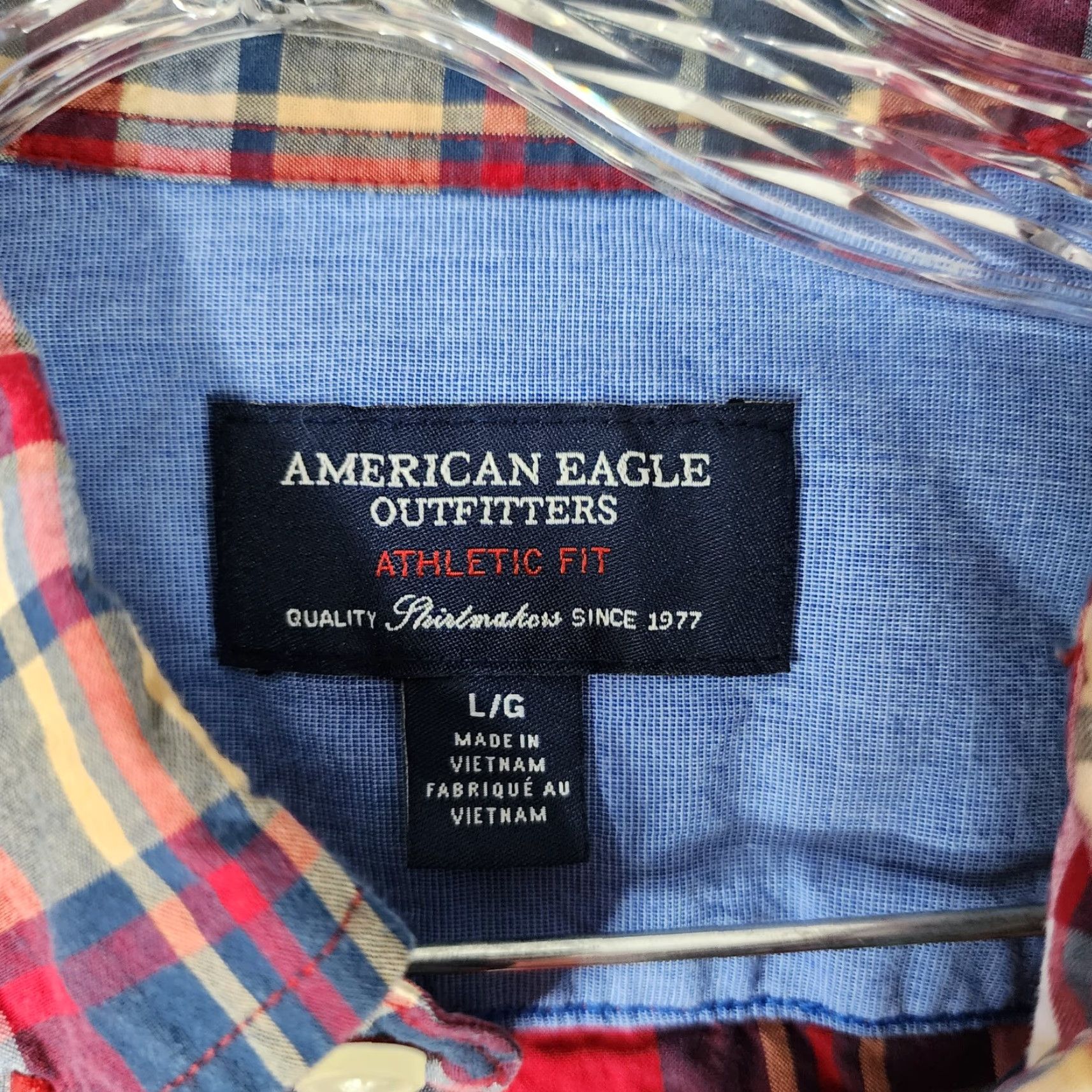 American Eagle Outfitters VINTAGE? No—American Eagle Shirt Men L Athletic Fit Plaid Long Sleeve Button-Up Red Blue Size L Mens Size US L / EU 52-54 / 3 - 4 Thumbnail