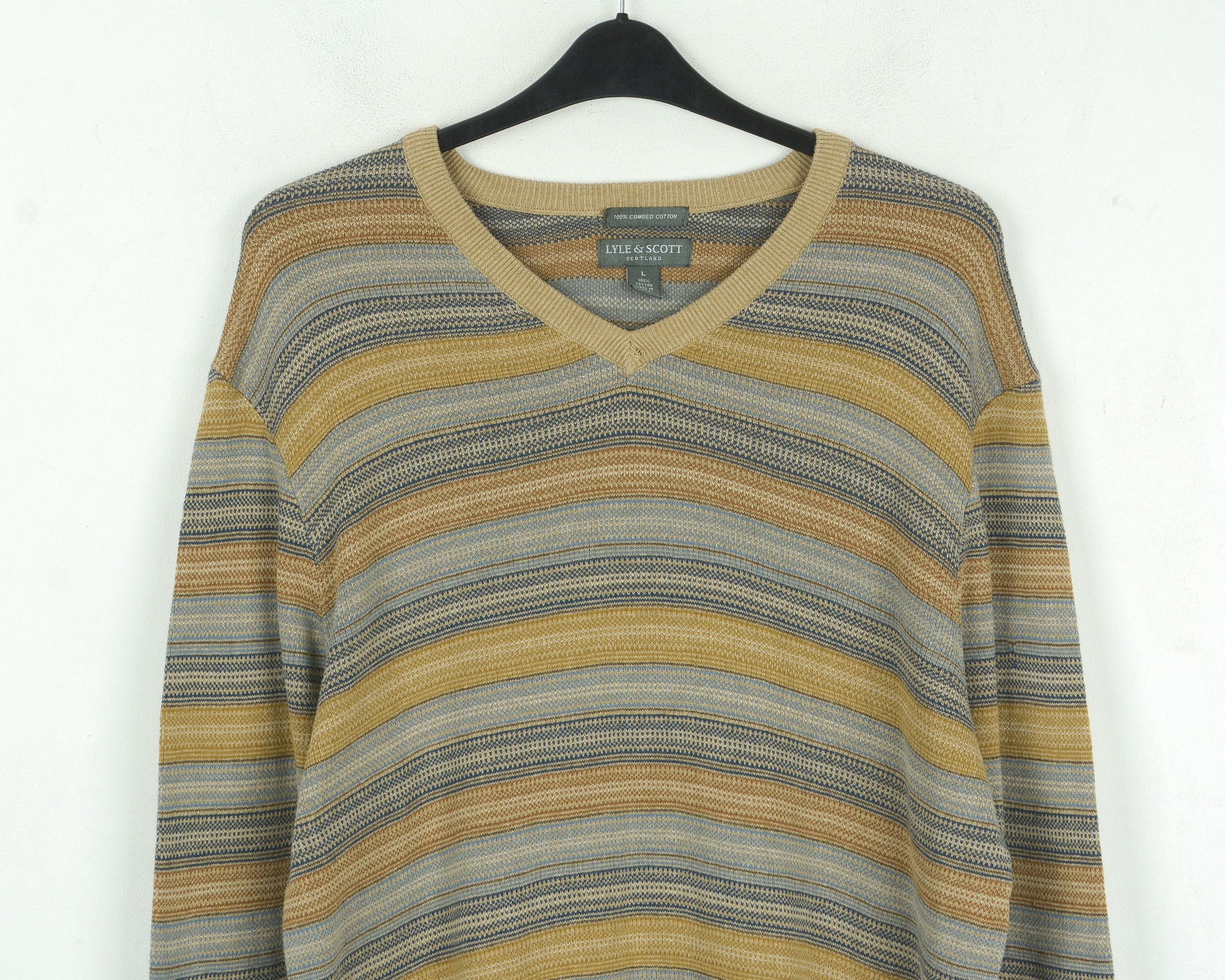 Lyle & Scott LYLE & SCOTT V-Neck Sweater Combed Cotton Pullover Jumper Size US L / EU 52-54 / 3 - 2 Thumbnail
