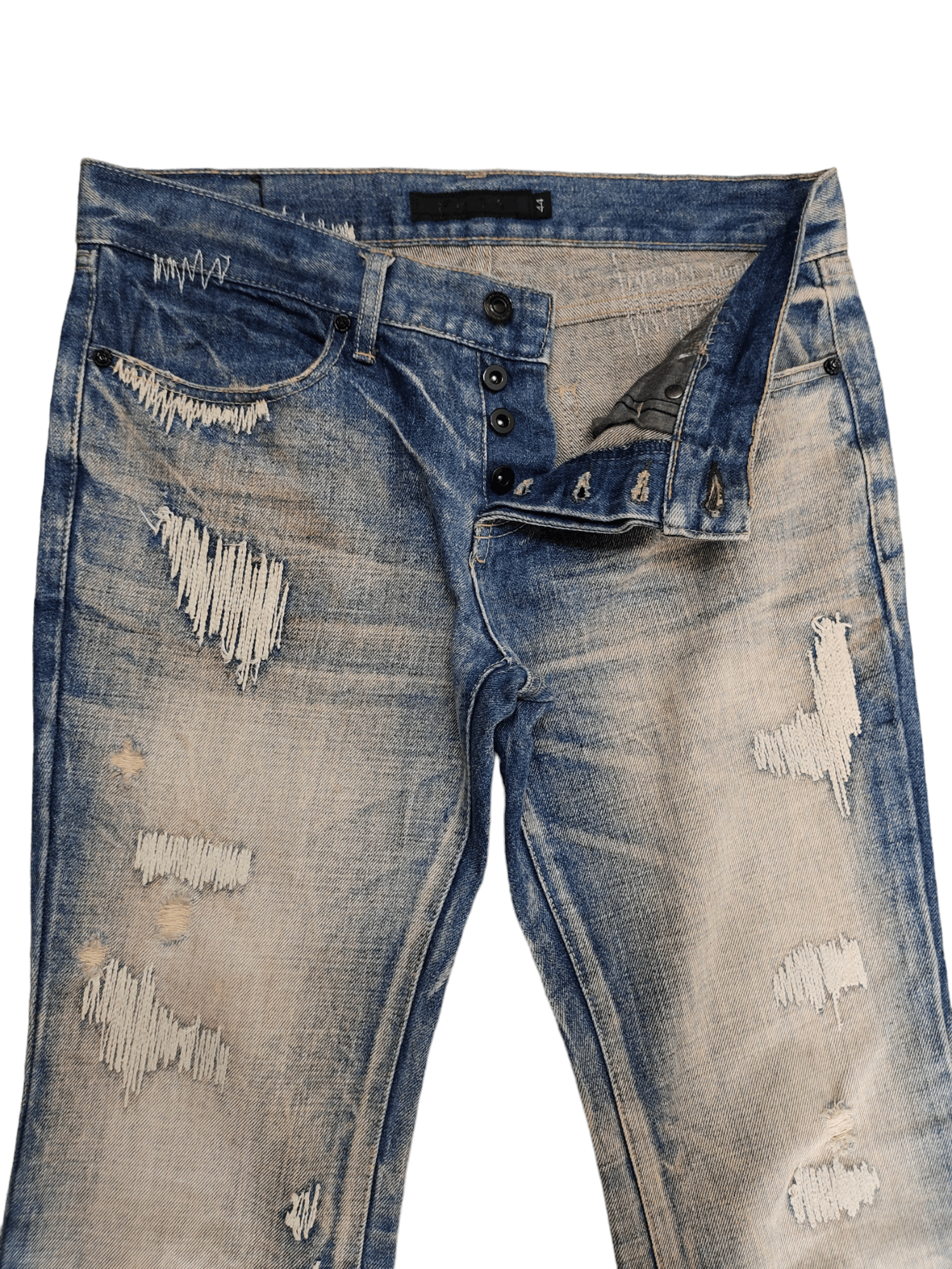 GOSTAR DE FUGA Flare Jeans Fuga Boro Sew Distress Faded Denim Bootcut Y2k Size US 31 - 10 Thumbnail
