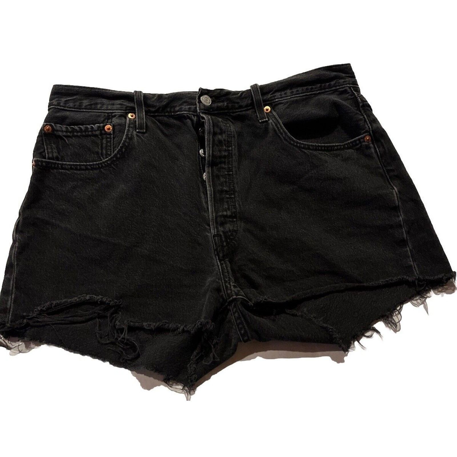 Levi's Levi’s 501 Shorts Women's 33 Black Denim Jean Button Fly Size 34" / US 12 / IT 48 - 1 Thumbnail