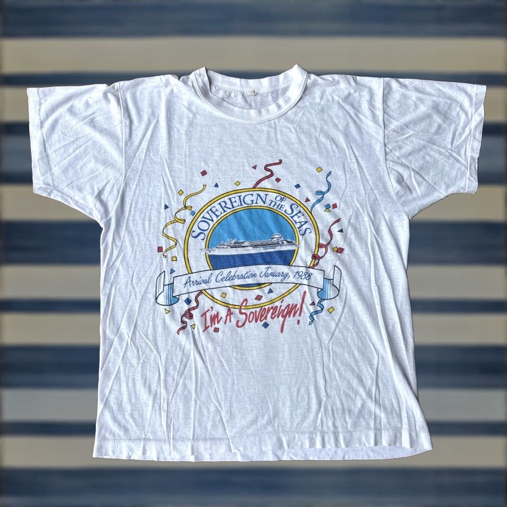 Vintage VINTAGE Sovereign of the Seas Cruise Ship Promo T-Shirt Large White Crew Neck Short Sleeve Cotton Logo Mens 80s Ship Theme 80s Size US L / EU 52-54 / 3 - 1 Thumbnail