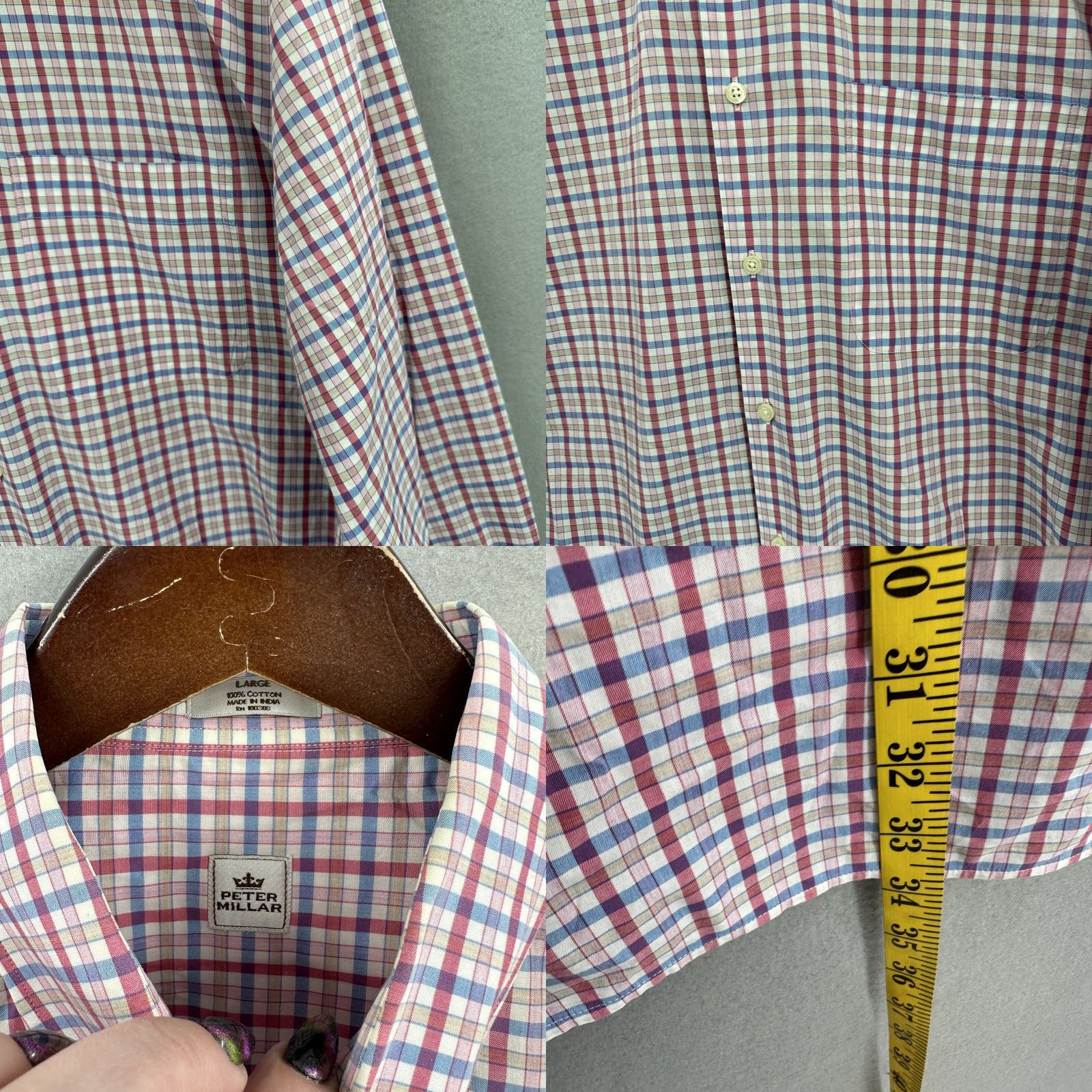 Peter Millar Peter Millar Shirt Mens Large Windowpane Check Button Front Long Preppy Dad Size US L / EU 52-54 / 3 - 8 Thumbnail