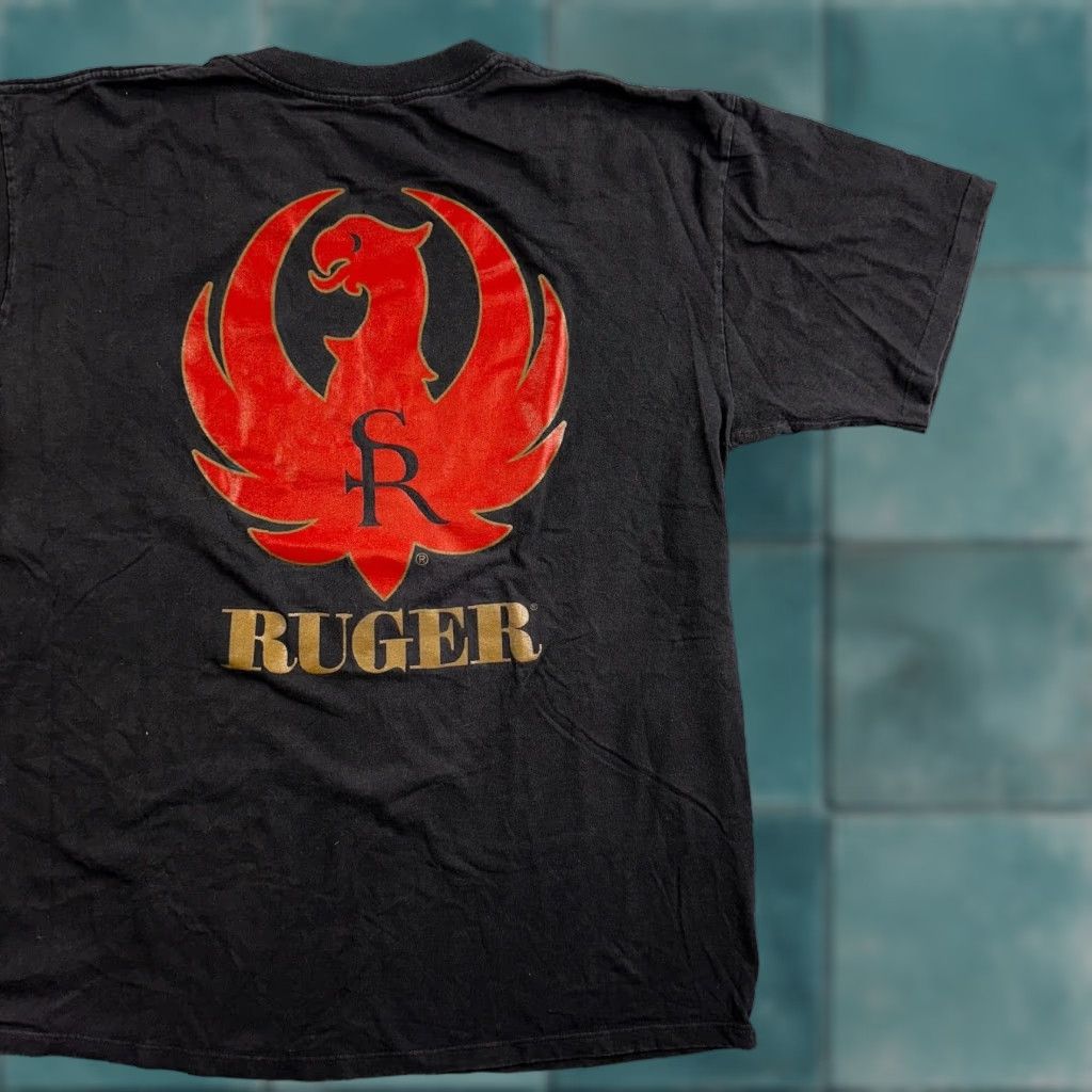 Vintage Ruger T Shirt USA VTG 2XL Black Short Sleeve Crew Neck Vintage Fire Arm Smith Wesson America Firearms Mens 90s 70s 80s Vintage Graphic Print Size US XXL / EU 58 / 5 - 1 Thumbnail