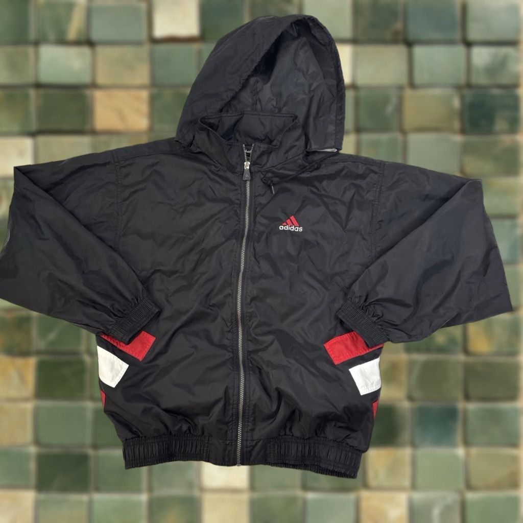 Adidas VINTAGE adidas Full Zip Track Jacket Striped Spellout Hooded M Black Men Large Nylon Windbreaker Jacket Size US M / EU 48-50 / 2 - 1 Thumbnail