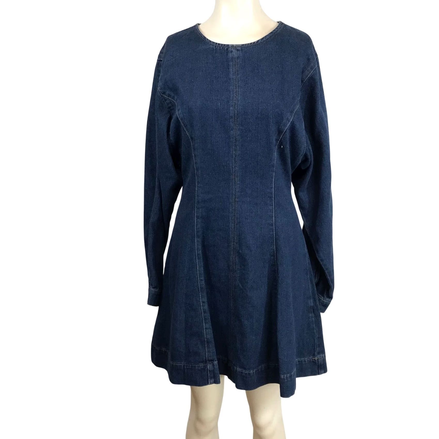 Vintage Lush Denim Mini Dress Fit & Flare Long Sleeve Blue Sz M Size M / US 6-8 / IT 42-44 - 2 Thumbnail