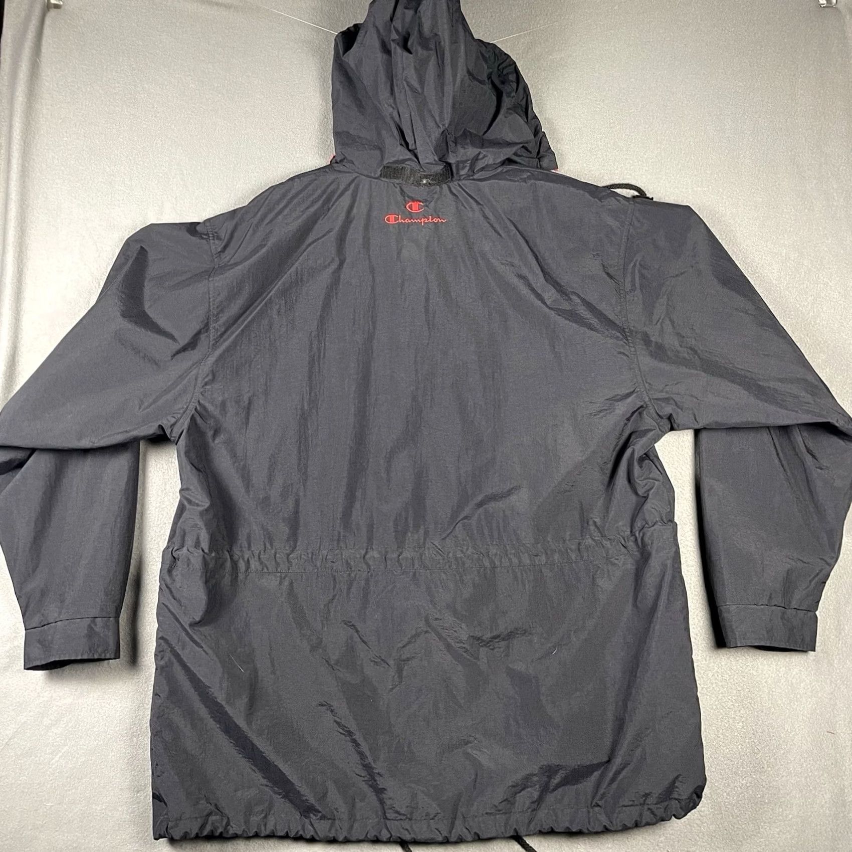 Champion VINTAGE Champion Windbreaker Full Zip Jacket XL Black Hidden Hood 90s Retro Sports Mens Jacket Size US XL / EU 56 / 4 - 6 Thumbnail
