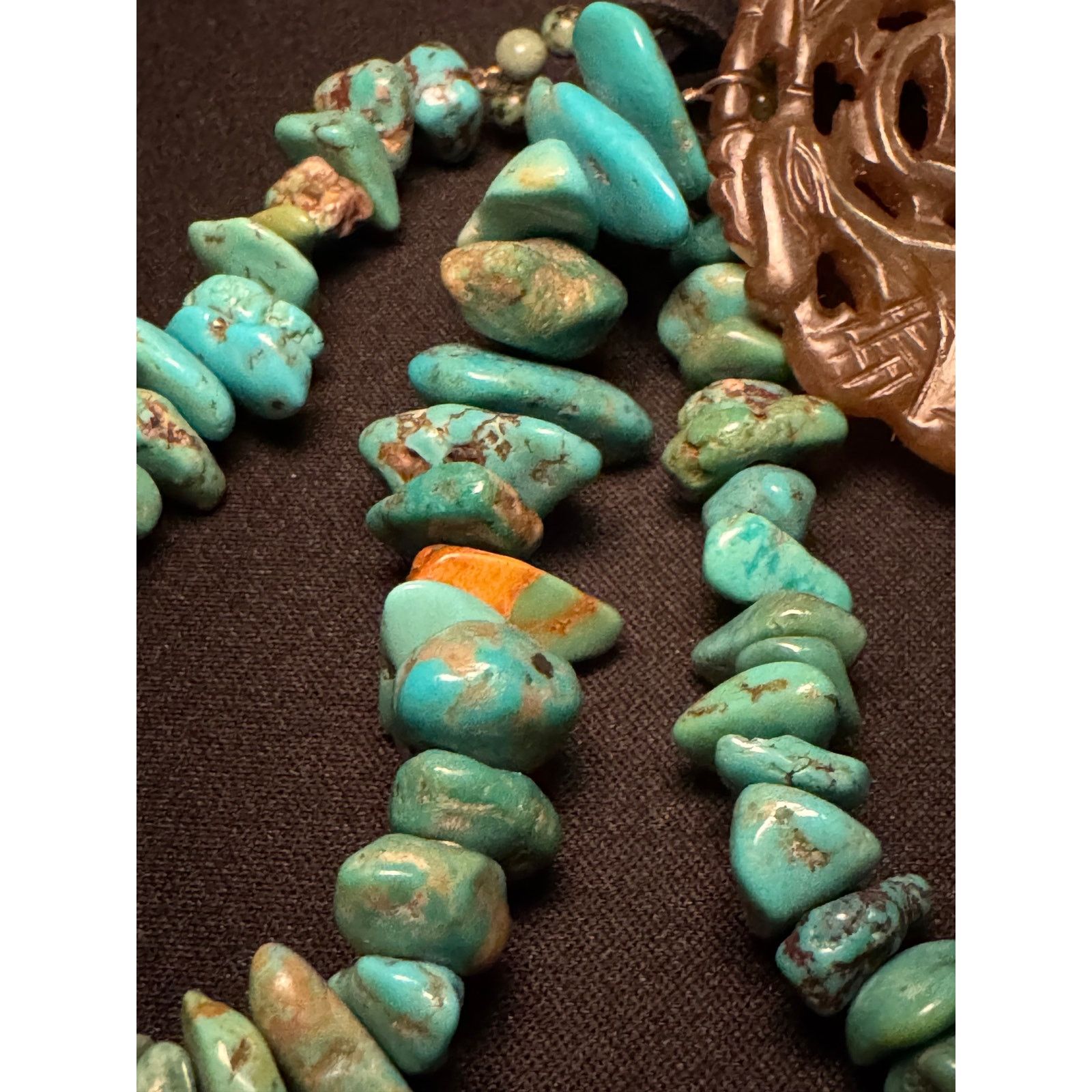 Other Carved Artizan Made Pendant Turquoise Stones Necklace Size ONE SIZE - 3 Thumbnail
