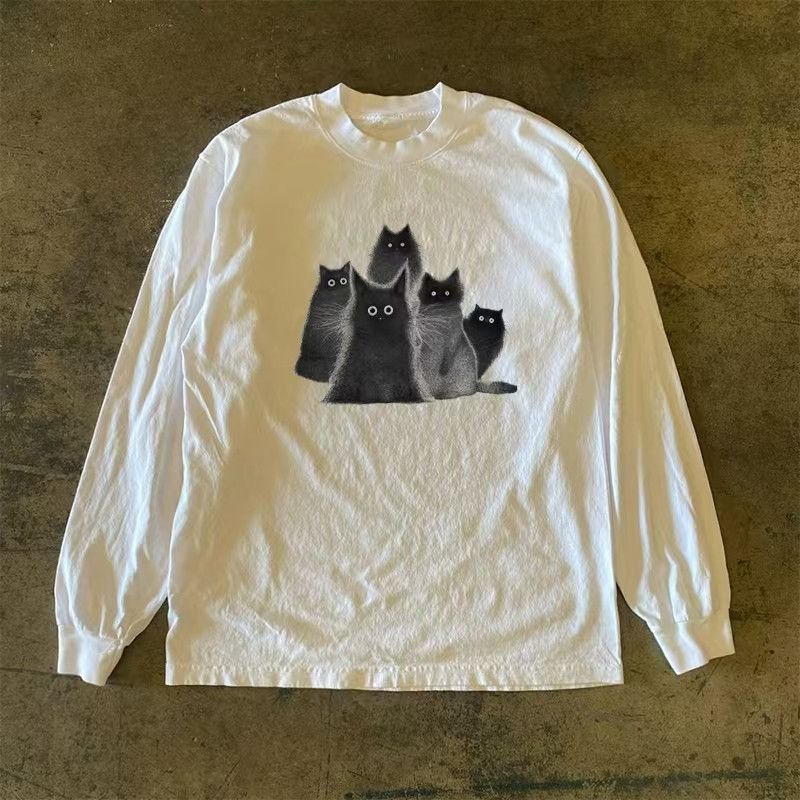 Japanese Brand × Vintage White casual retro cat print long sleeve t-shirt Size US M / EU 48-50 / 2 - 1 Thumbnail