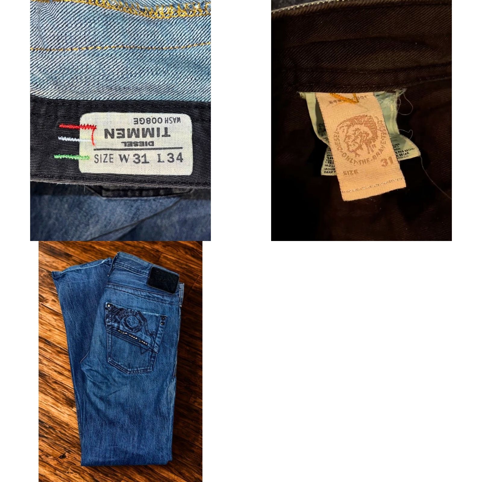 Diesel Diesel Timmen 008GE Jeans W31 L34 Button Fly Straight Mens Size US 31 - 8 Thumbnail