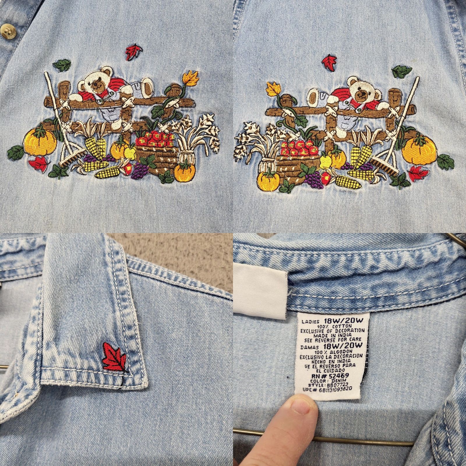 Vintage VINTAGE Bobbie Brooks Denim Shirt Womens 18W/20W Blue Embroidered Bear Pumpkin Flower 90s Size XXL / US 16-18 / IT 52-54 - 8 Thumbnail