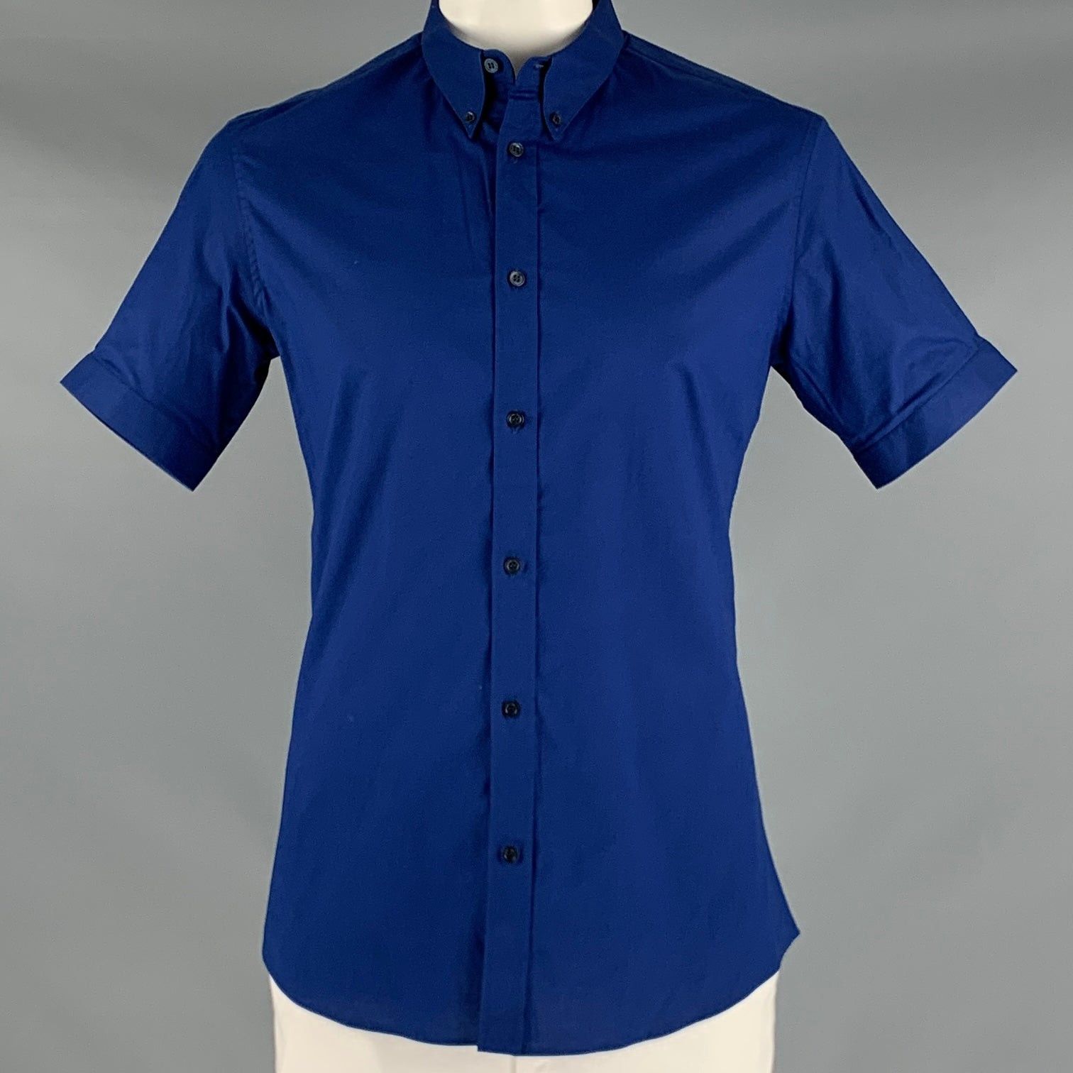 image of Alexander Mcqueen Blue Cotton Blend Short Sleeve Shirt, Men's (Size Large)