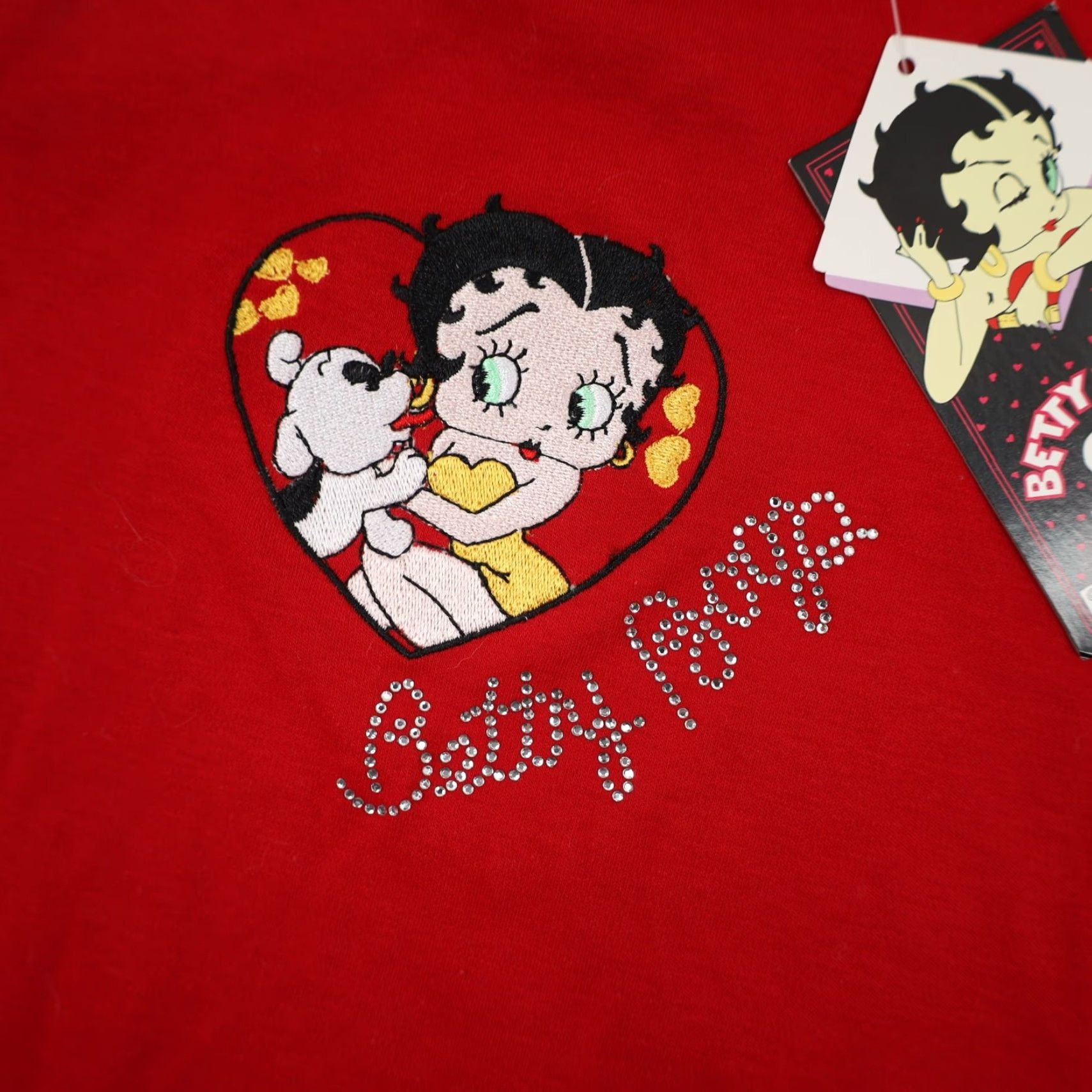 Vintage VINTAGE Betty Boop Womens Small T-Shirt Shirt Embroidered Dog Heart Rhinestone Red NWT 10/10 Size S / US 4 / IT 40 - 4 Thumbnail
