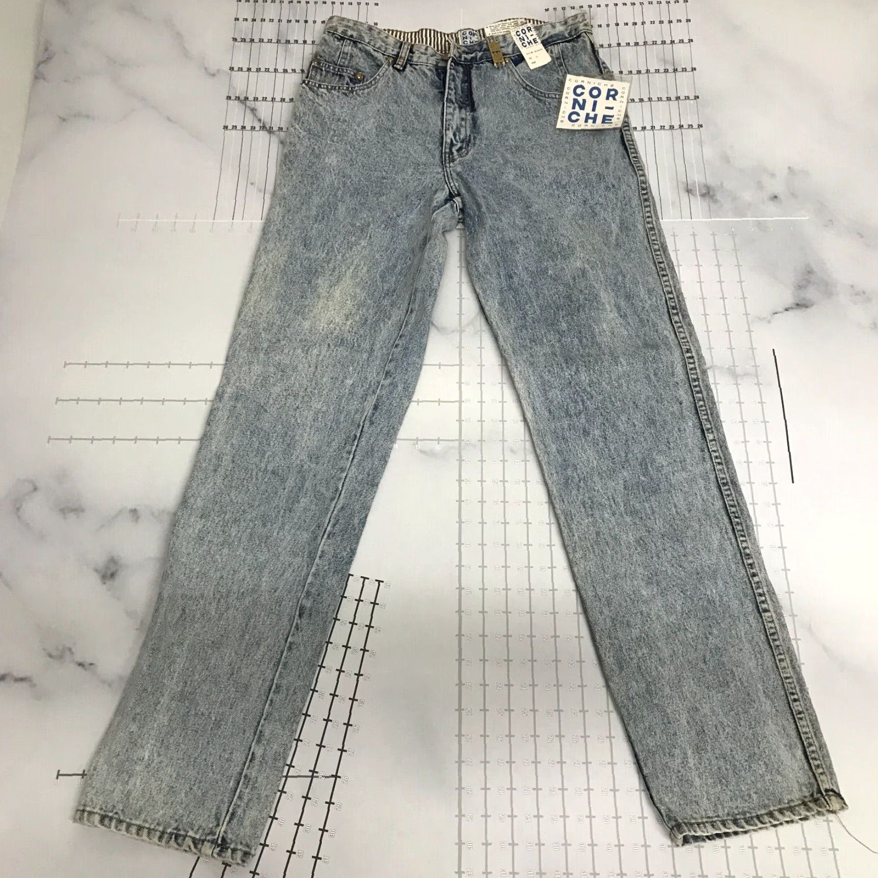 Authentic Mens High Rise Corniche Jeans with Distressed Acid - Main Image