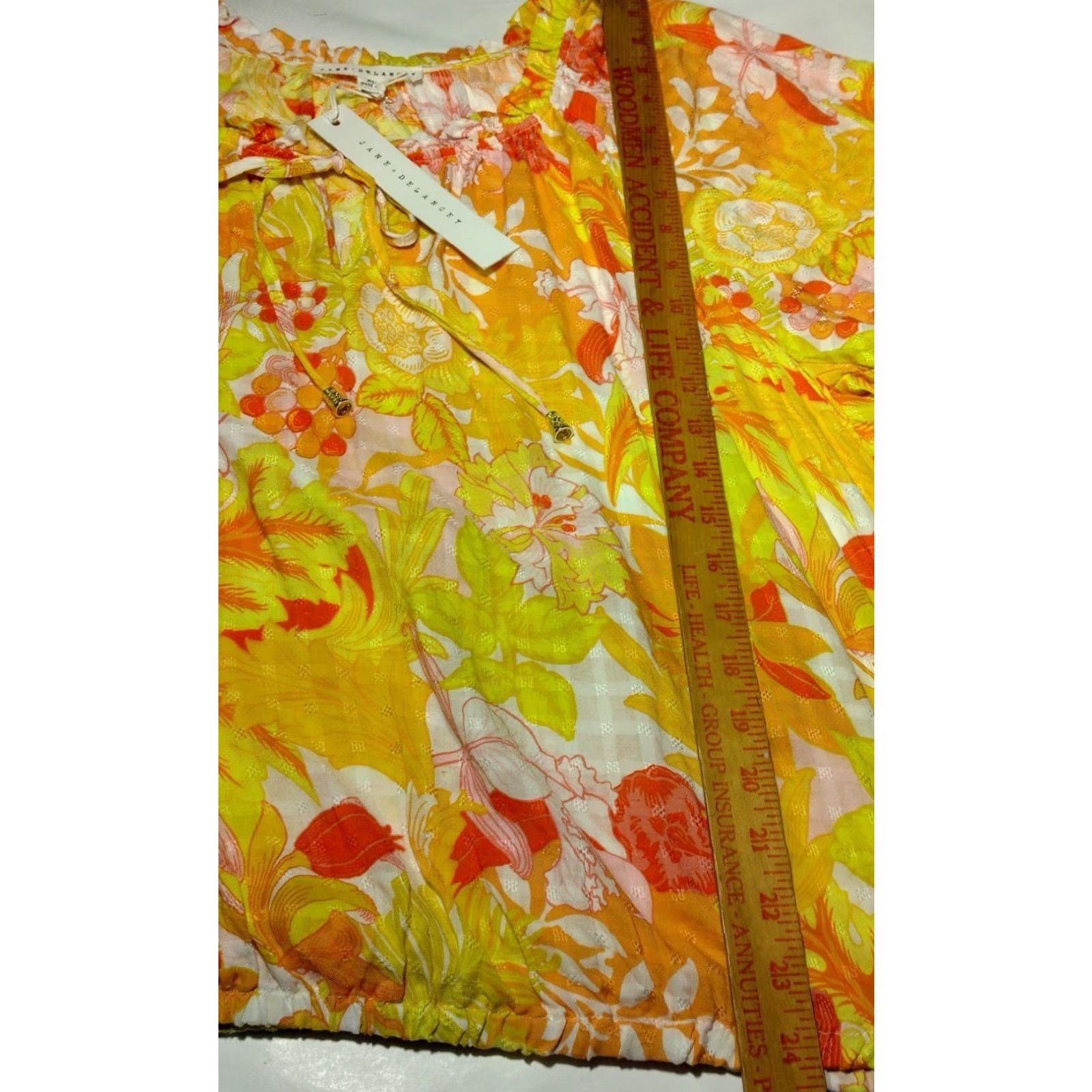 Vintage Jane + Delancey Women's Blouse XL Short Sleeve Rayon Peasant Floral Tie Neck Boho Summer Size XL / US 12-14 / IT 48-50 - 6 Thumbnail