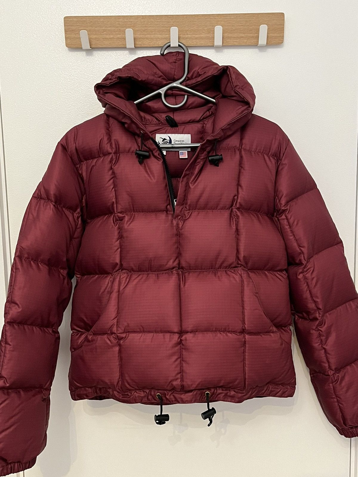 image of Crescent Down Works Hooded Pullover in Burgundy, Men's (Size Small)