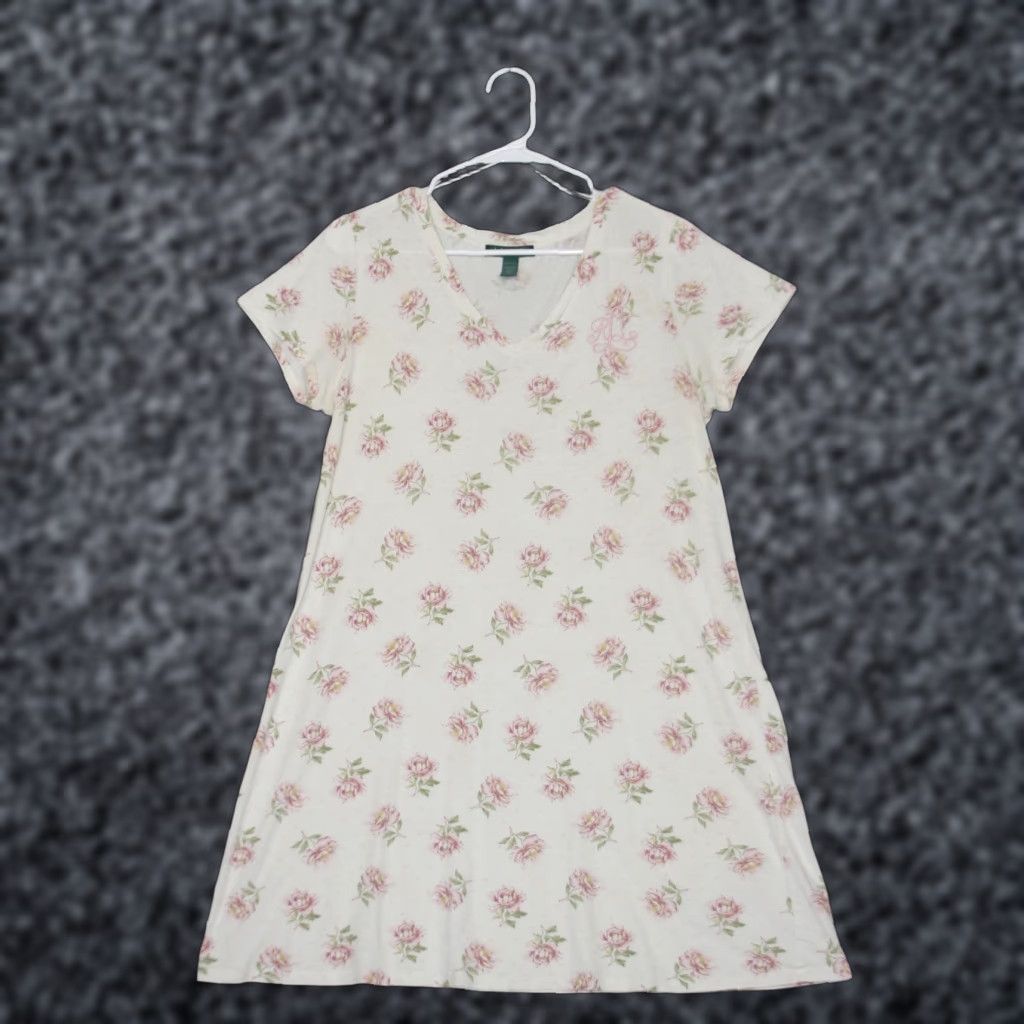Ralph Lauren Lauren Ralph Lauren Nightgown Womens M White Pink Floral V-Neck Sleep Dress Size M / US 6-8 / IT 42-44 - 1 Thumbnail
