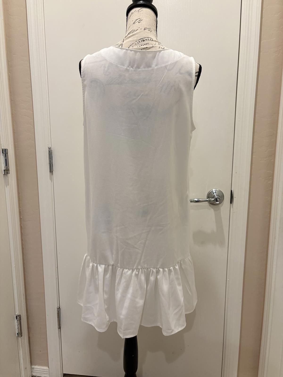 Other Casual White Button-Front Sleeveless Dress with Ruffled Hem, Size L / US 10 / IT 46 - 2 Thumbnail