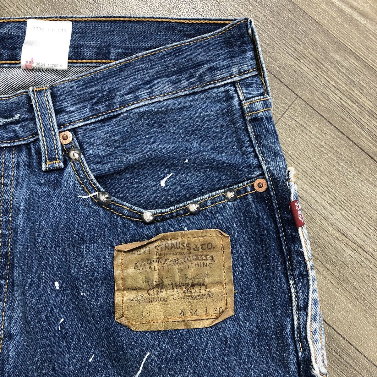 Levi's 90s Vintage Levis 501 USA Rework Painted Custom Blue Jeans Size US 34 / EU 50 - 7 Thumbnail