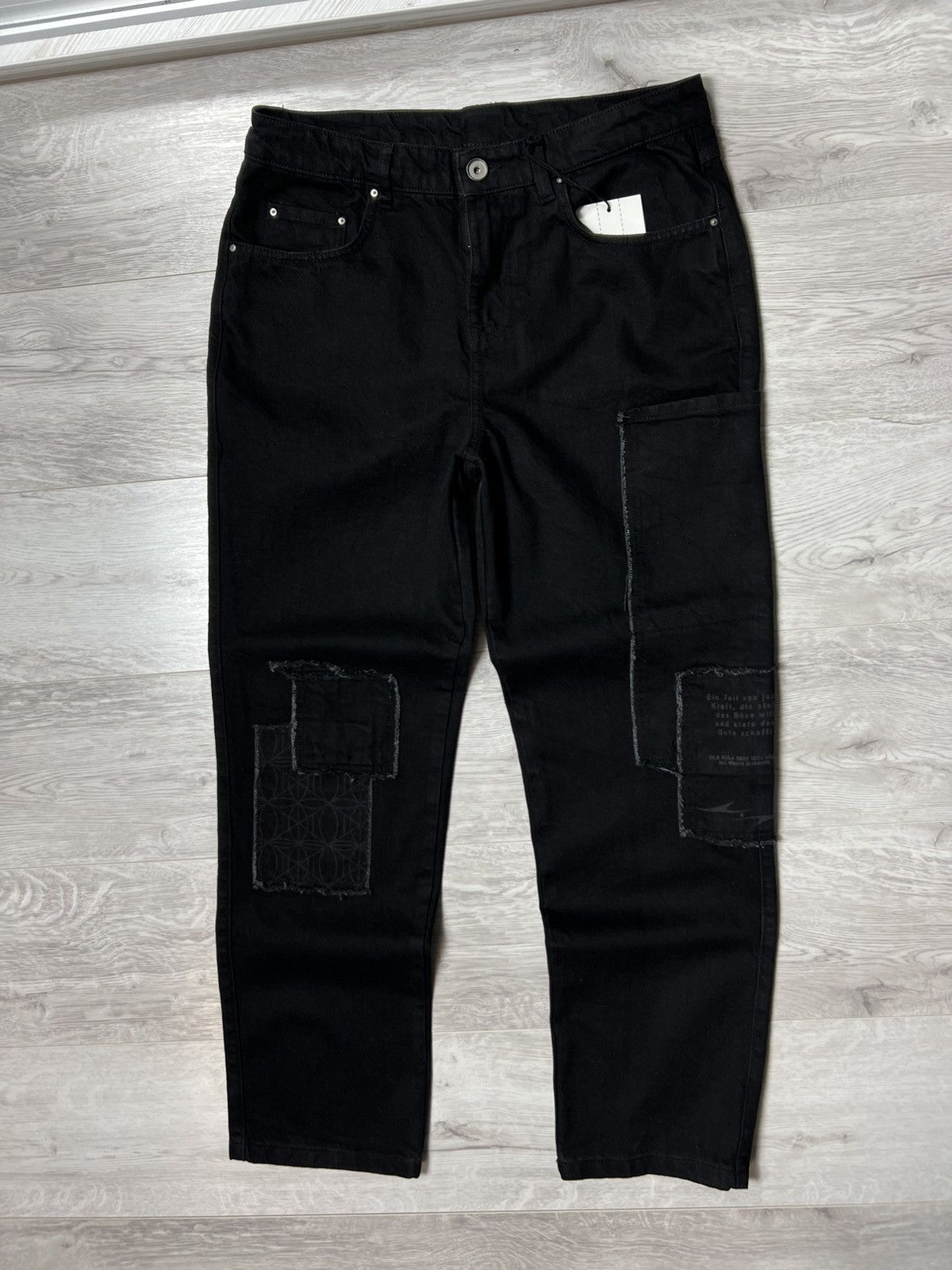 Other Y2K Style Ola Kala Patched Black Denim Pants Stretch Jeans Size US 32 / EU 48 - 4 Thumbnail