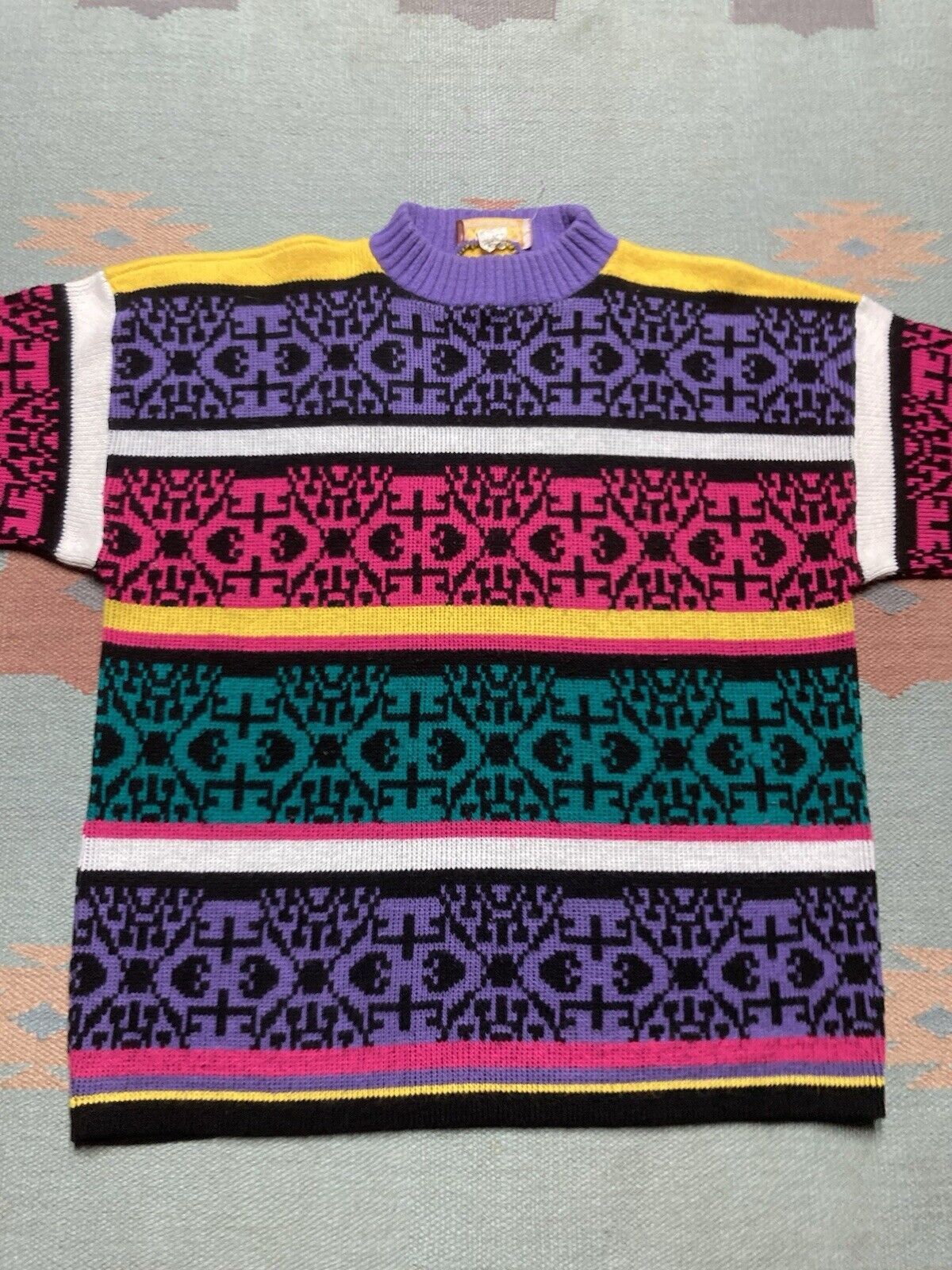 Vintage VTG acrylic knit sweater striped pastel fairy kei USA medium Size M / US 6-8 / IT 42-44 - 2 Thumbnail