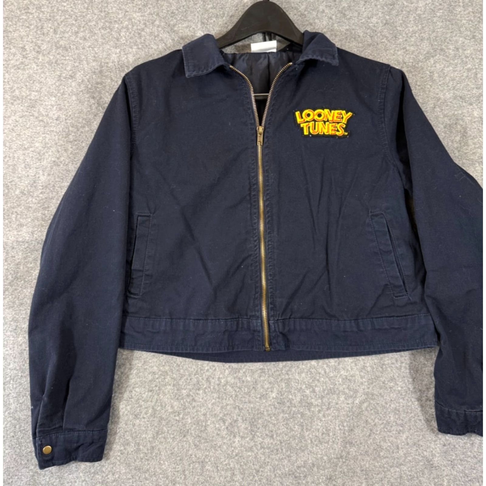 Vintage Looney Tunes Jacket Womens M Blue Full Zip Cropped Lined Bugs Bunny Embroidered Size M / US 6-8 / IT 42-44 - 2 Thumbnail