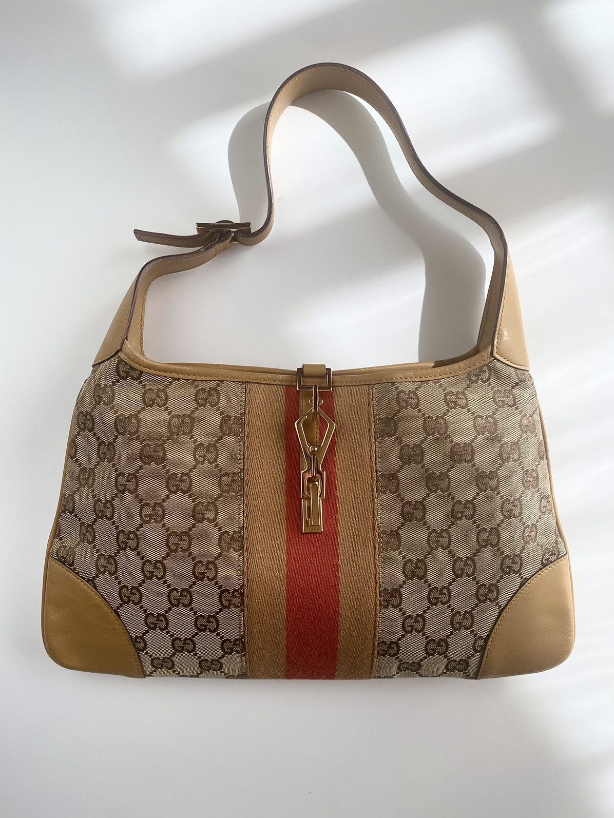 image of Gucci Vintage Jackie Monogram Handbag in Brown, Women's