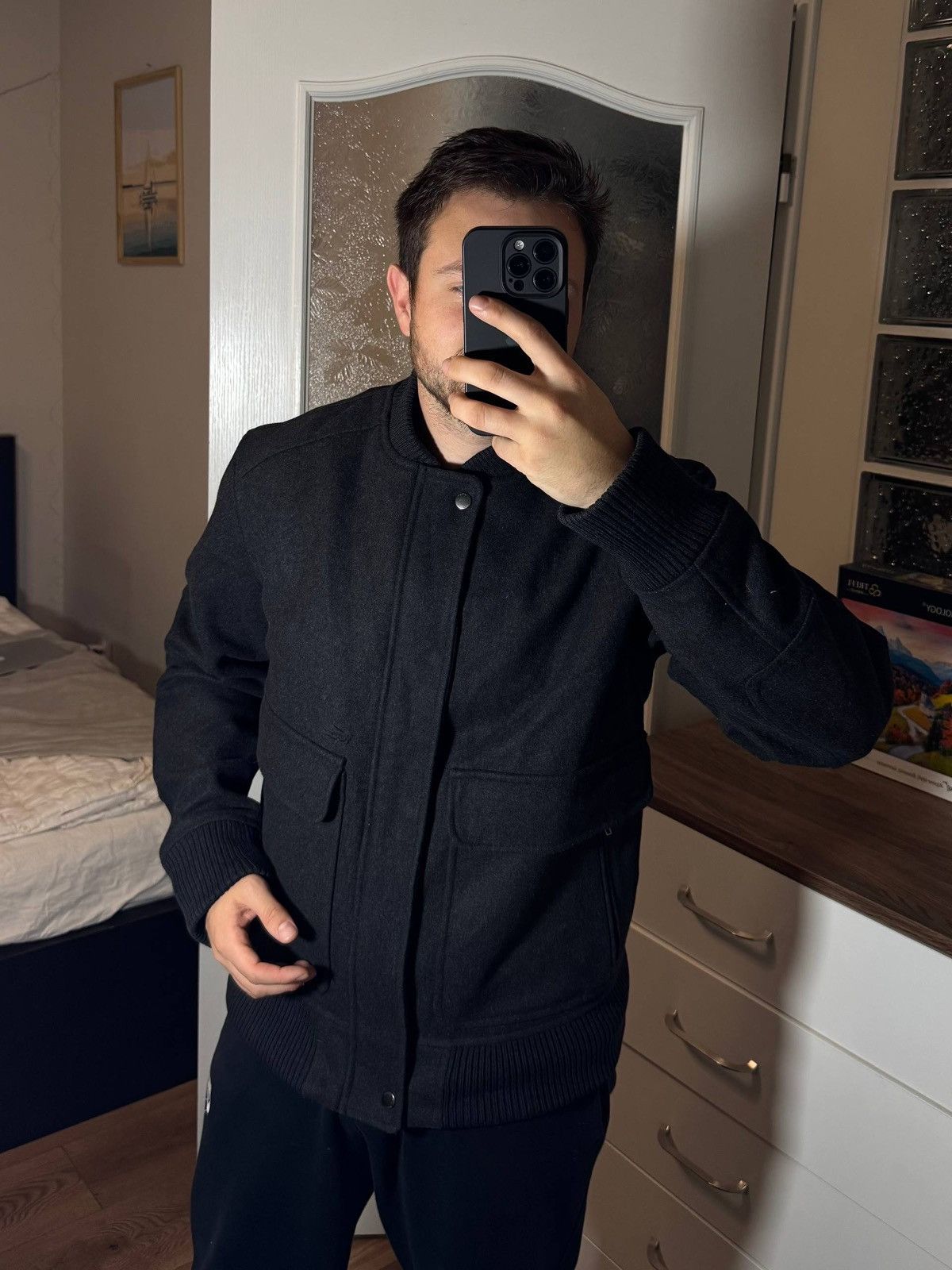 Lacoste Men`s Lacoste Rare Wool Winter Bomber Jacket Size L Size US L / EU 52-54 / 3 - 2 Thumbnail