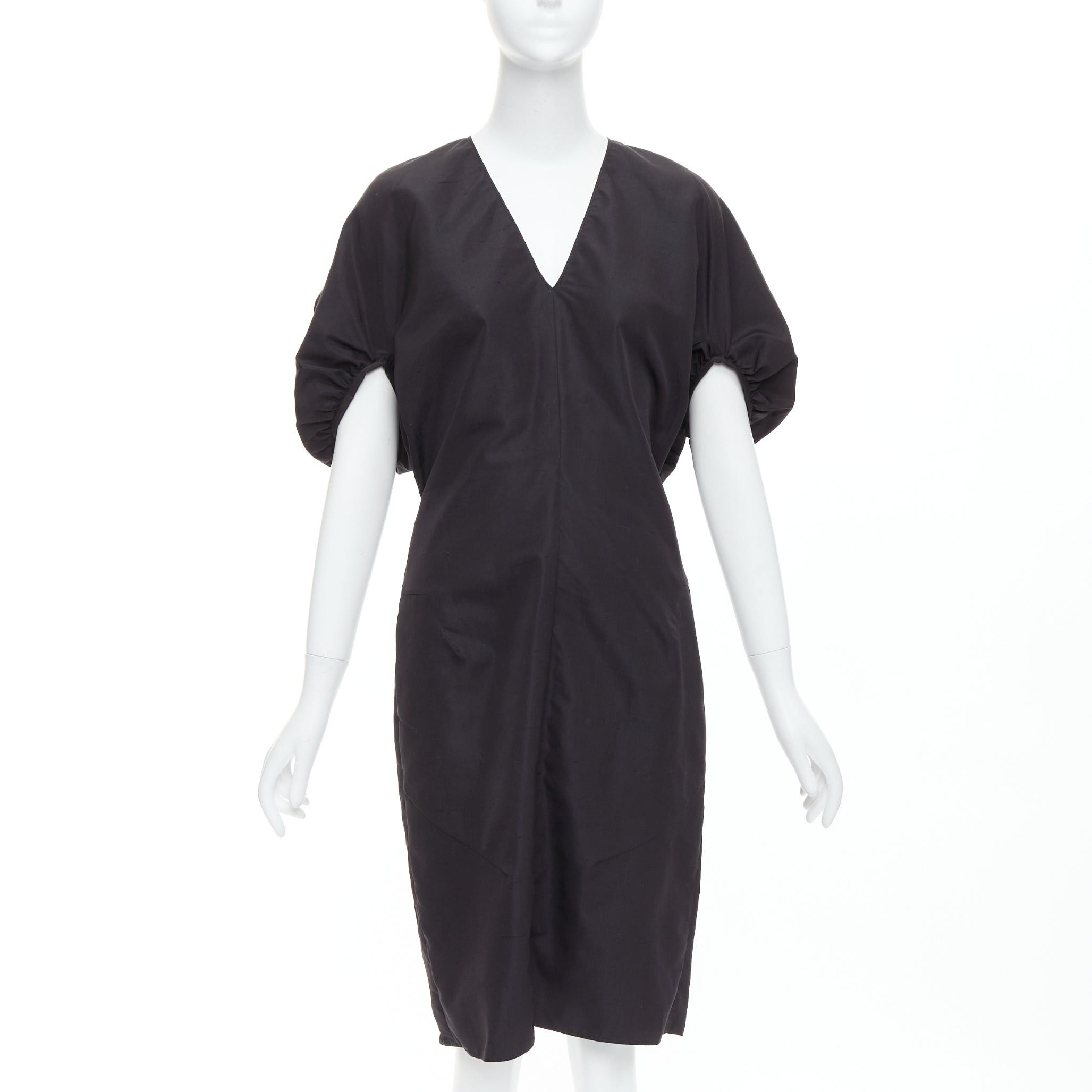 Saint Laurent Paris YVES SAINT LAURENT 2011 black cotton silk rounded puff cocktail dress FR40 L Size S / US 4 / IT 40 - 1 Thumbnail