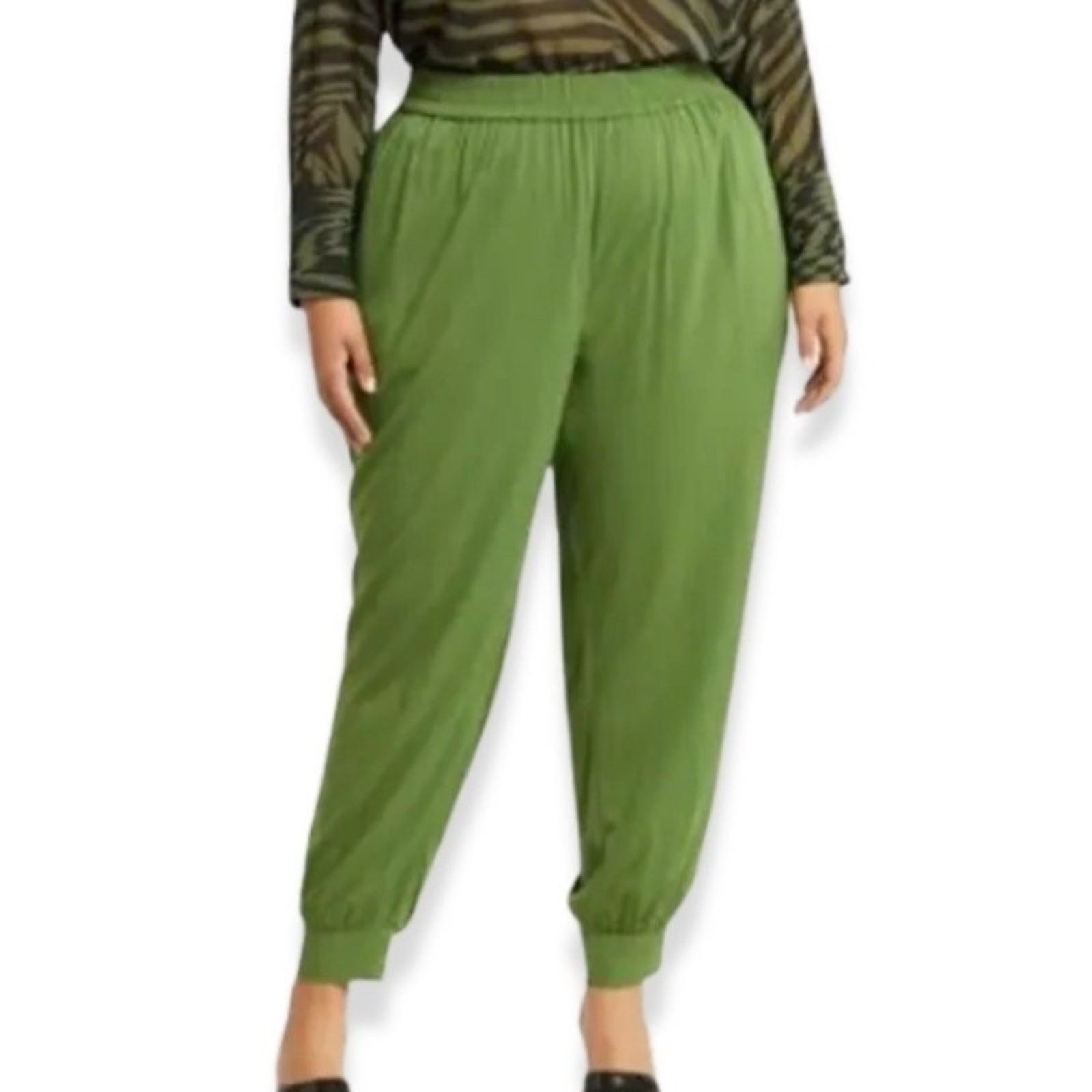 Other 11 Honore Plus Size Green Joggers Elastic Waist Relaxed 4X Size 36" / US 14 / IT 50 - 1 Thumbnail