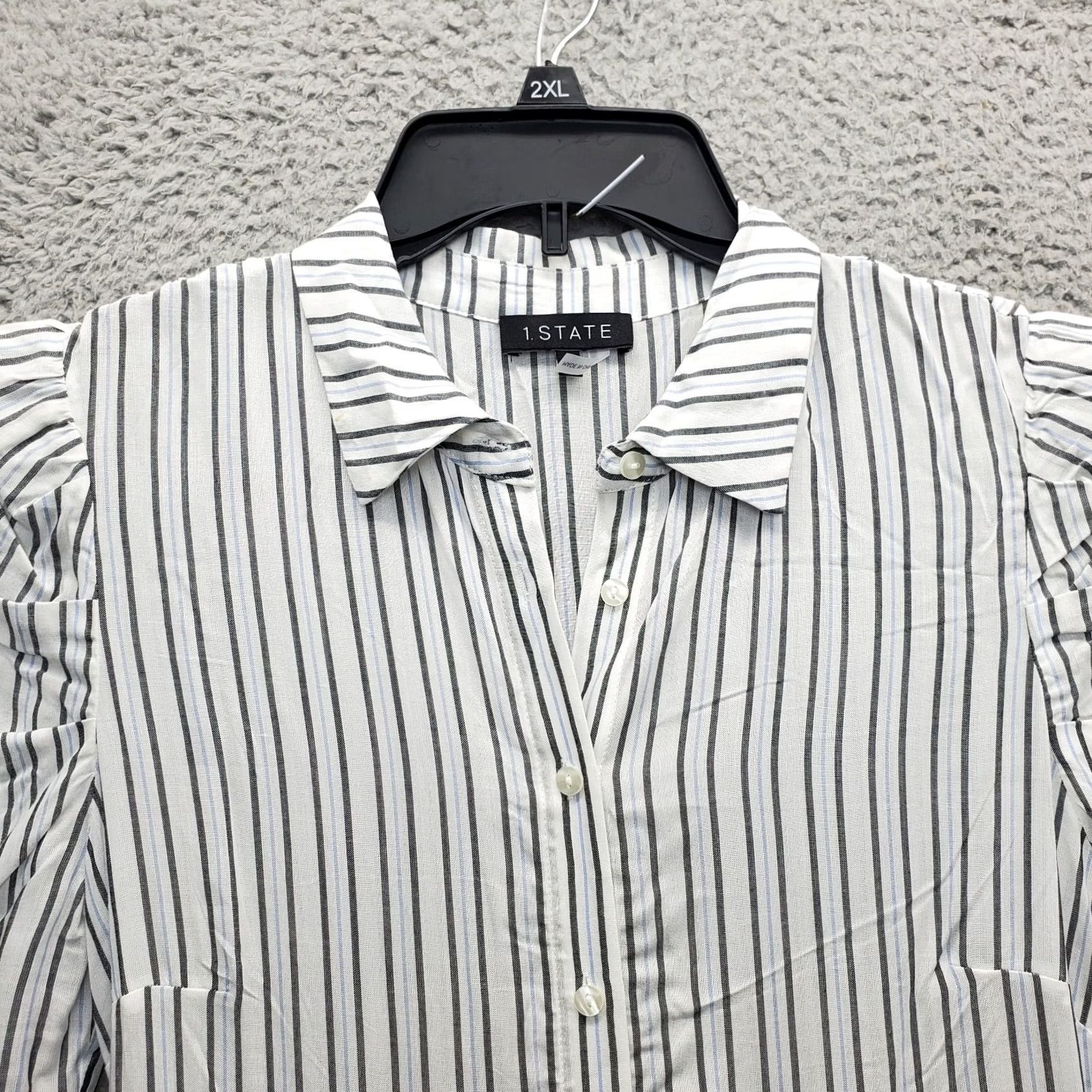 Vintage 1.STATE Shirt Dress Womens S Multi Striped Puff Sleeve Asymmetrical Hem Side Zip Size S / US 4 / IT 40 - 4 Thumbnail