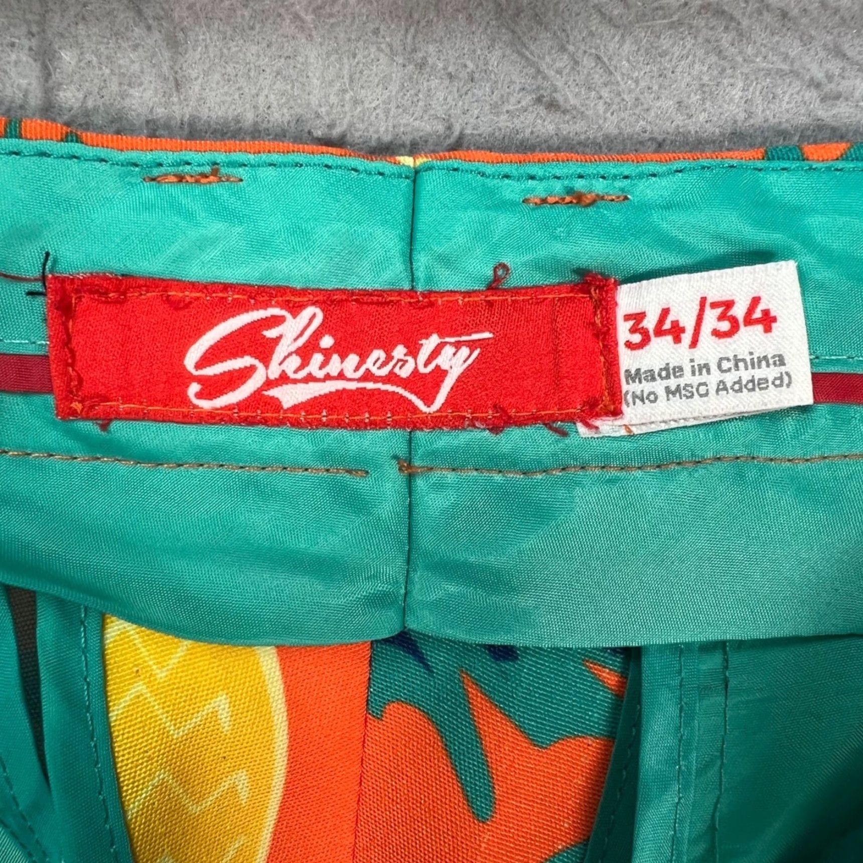 Vintage Shinesty Mens Dress Pants Orange Tropical Pineapple Print Flat Front Chino 34 x 34 Pants Mens Size US 34 / EU 50 - 3 Thumbnail